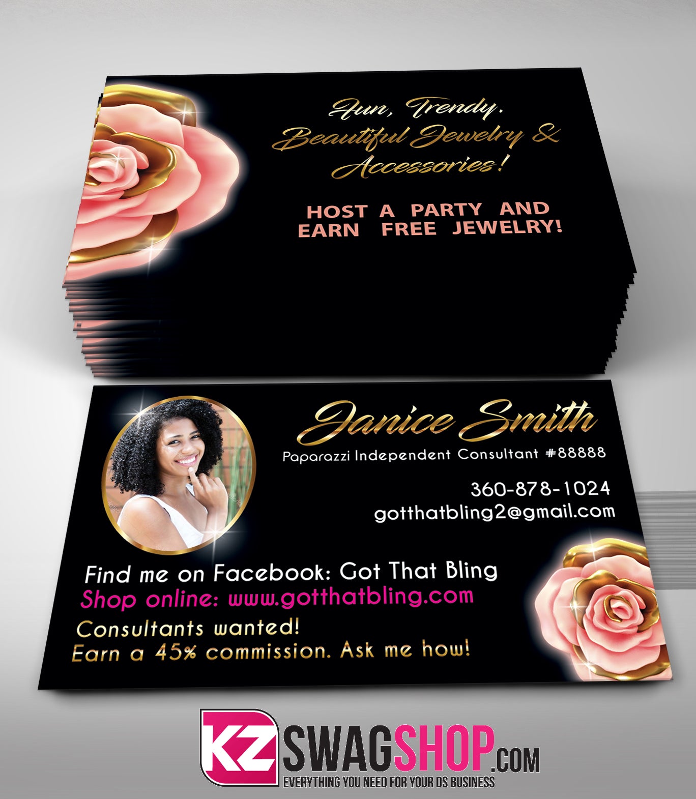 $8 Bling Jewelry Business Cards Style 31 - ROSEGOLD