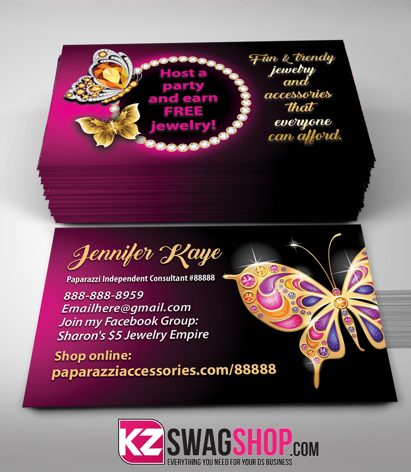 $8 Bling Jewelry Business Cards BEAUTIFLY style 1