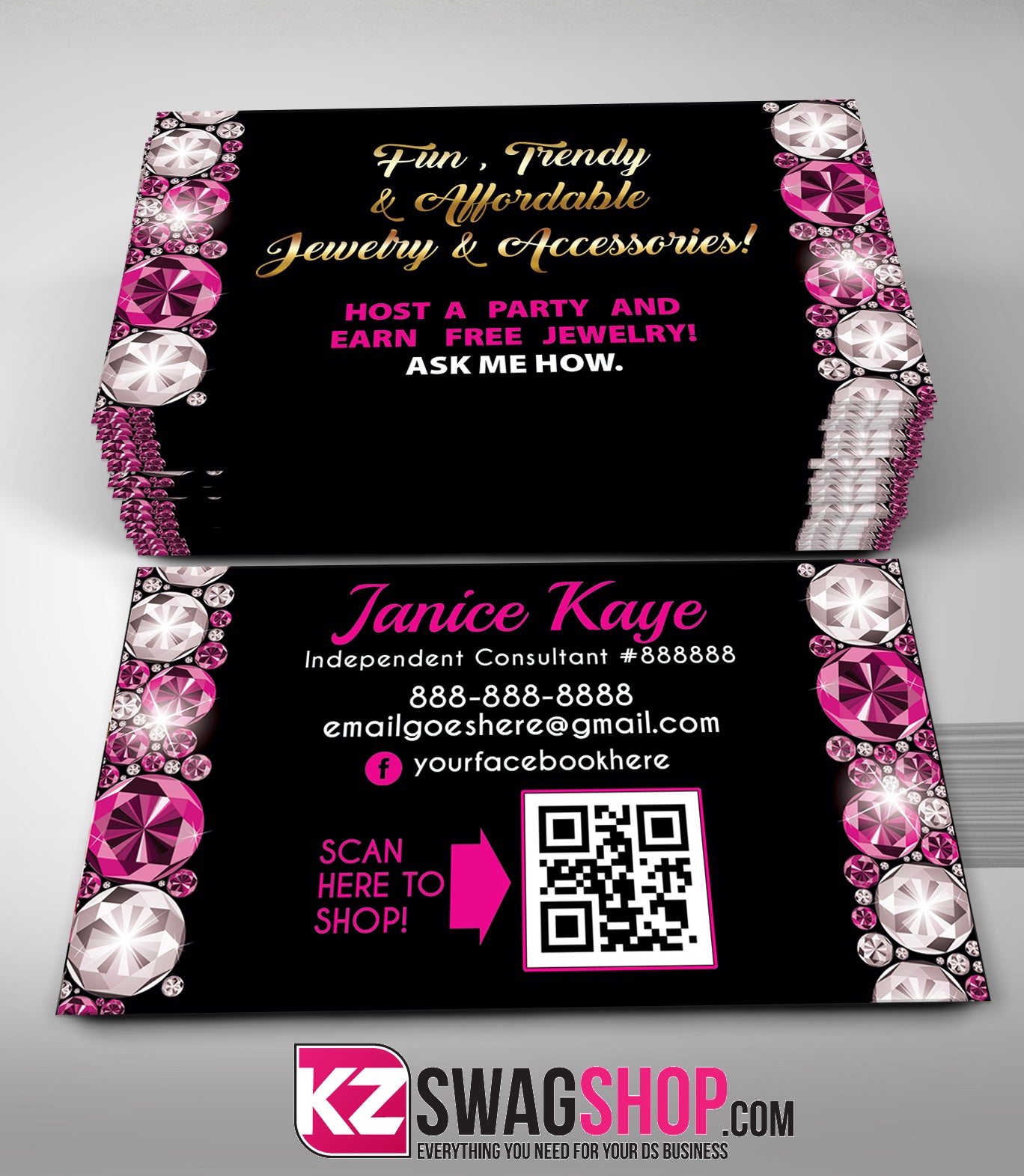 $8 Bling Jewelry Business Cards - GEMZ - Style 4