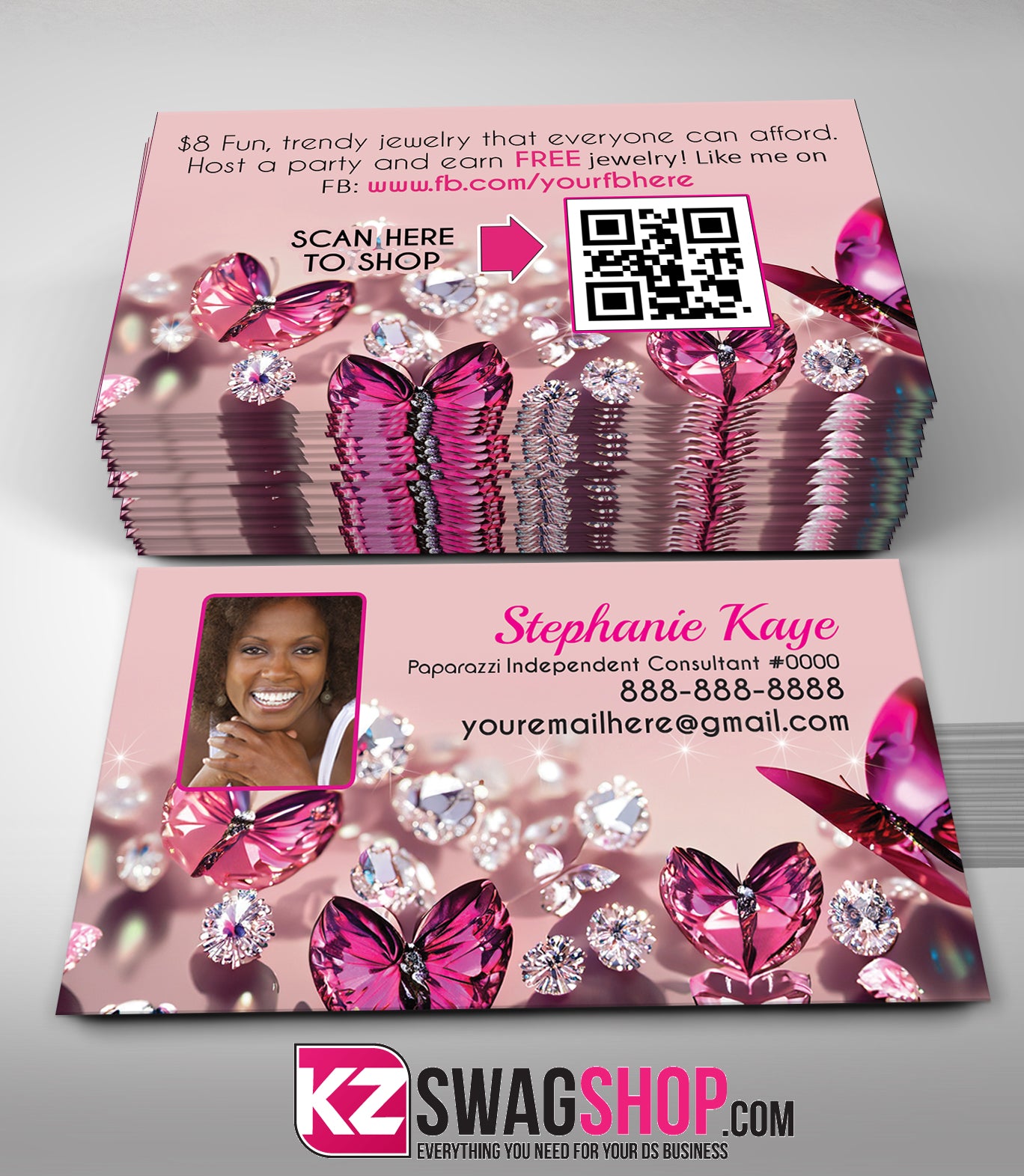 $8 Bling Jewelry Business Cards Style 49 with QR CODE