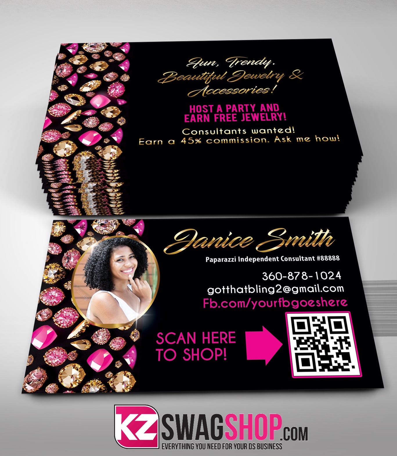 $8 Bling Jewelry Business Cards Style 50 with QR CODE