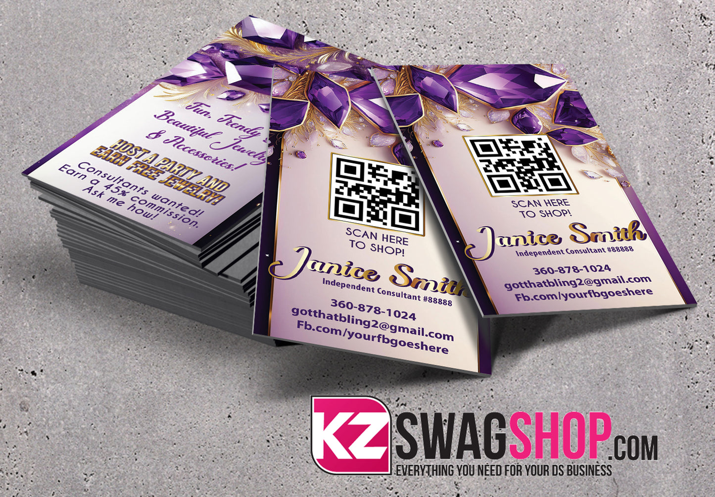 $8 Bling Jewelry Business Cards - ROYAL - Style 3