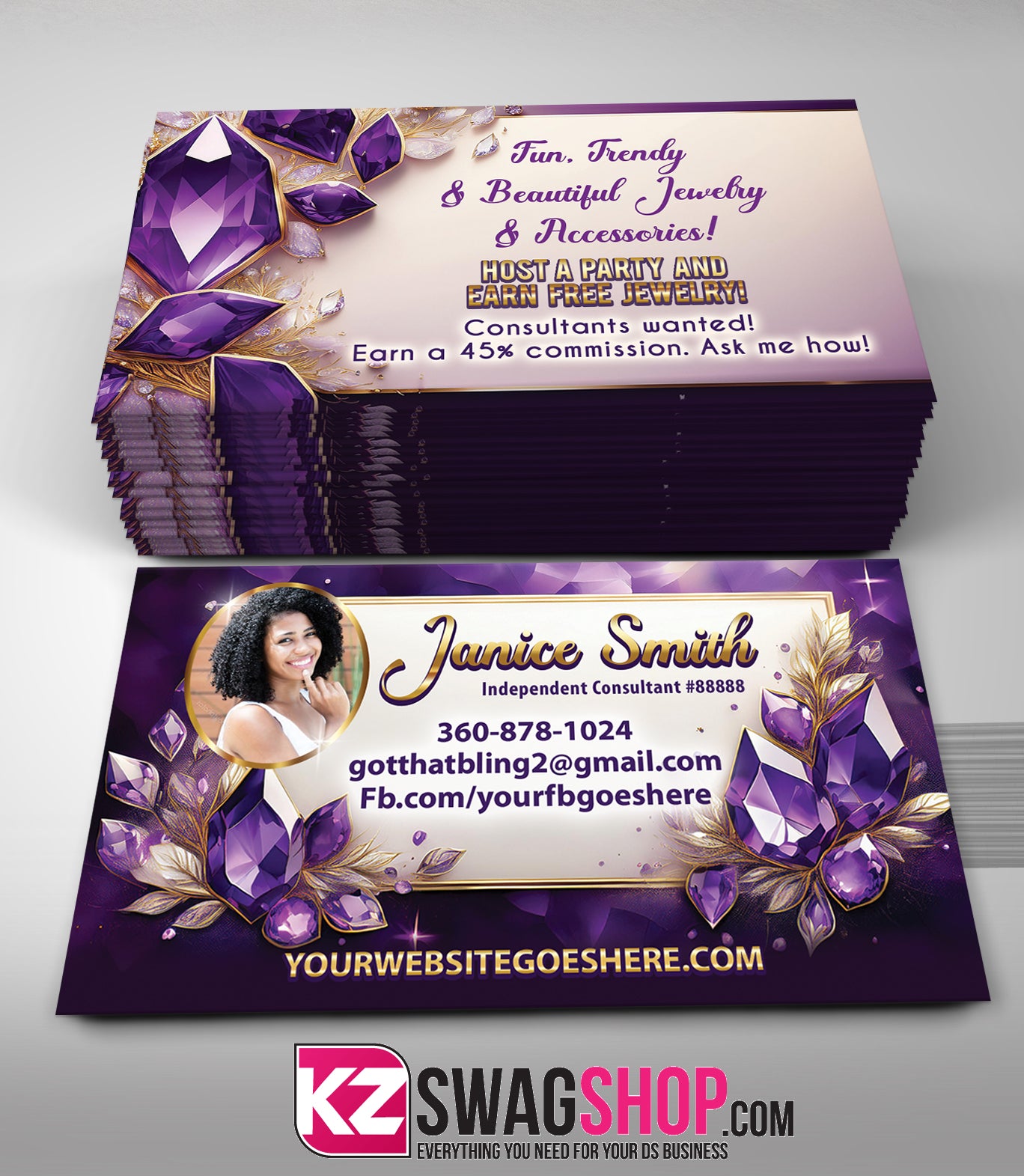 $8 Bling Jewelry Business Cards - ROYAL - Style 4