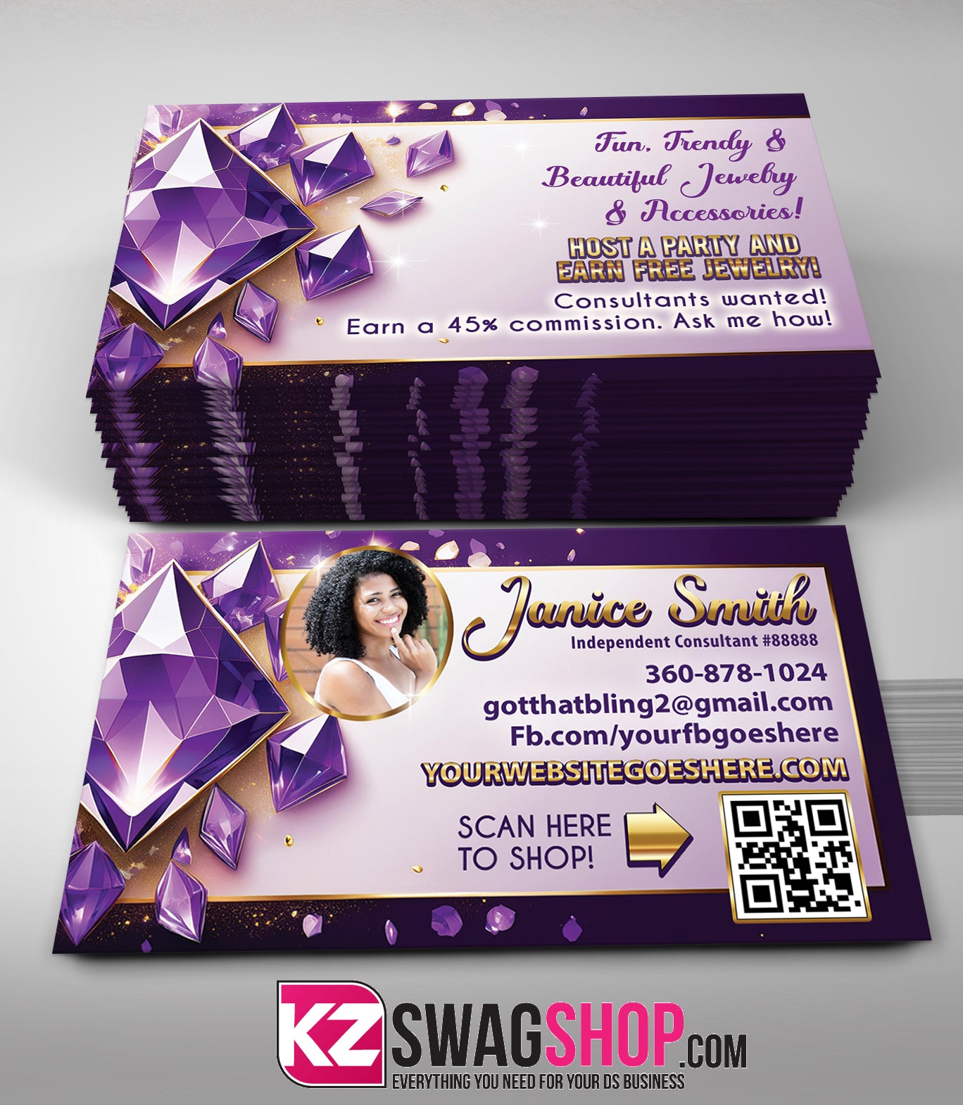 $8 Bling Jewelry Business Cards - ROYAL - Style 6