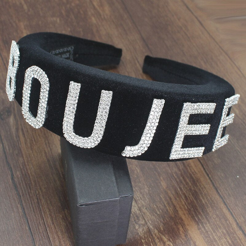 Luxury Queen Boss Boujee Fashion Full Crystal Rhinestone Padded Letter Headband for Women Shiny Filled Headband Accessories