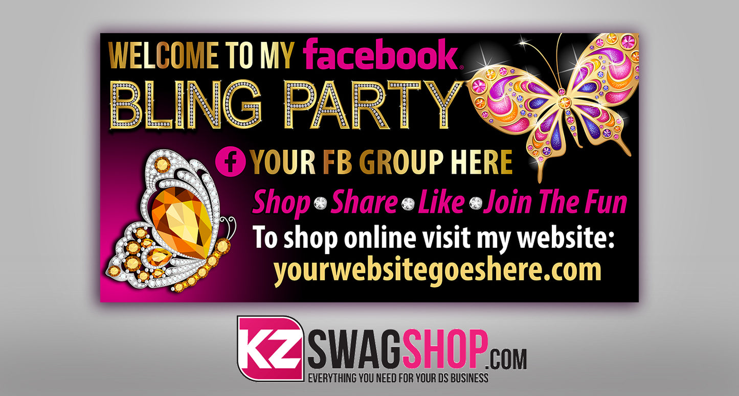 Bling Party! - 4x2 Facebook Party Horizontal Vinyl Banner - BEAUTIFLY
