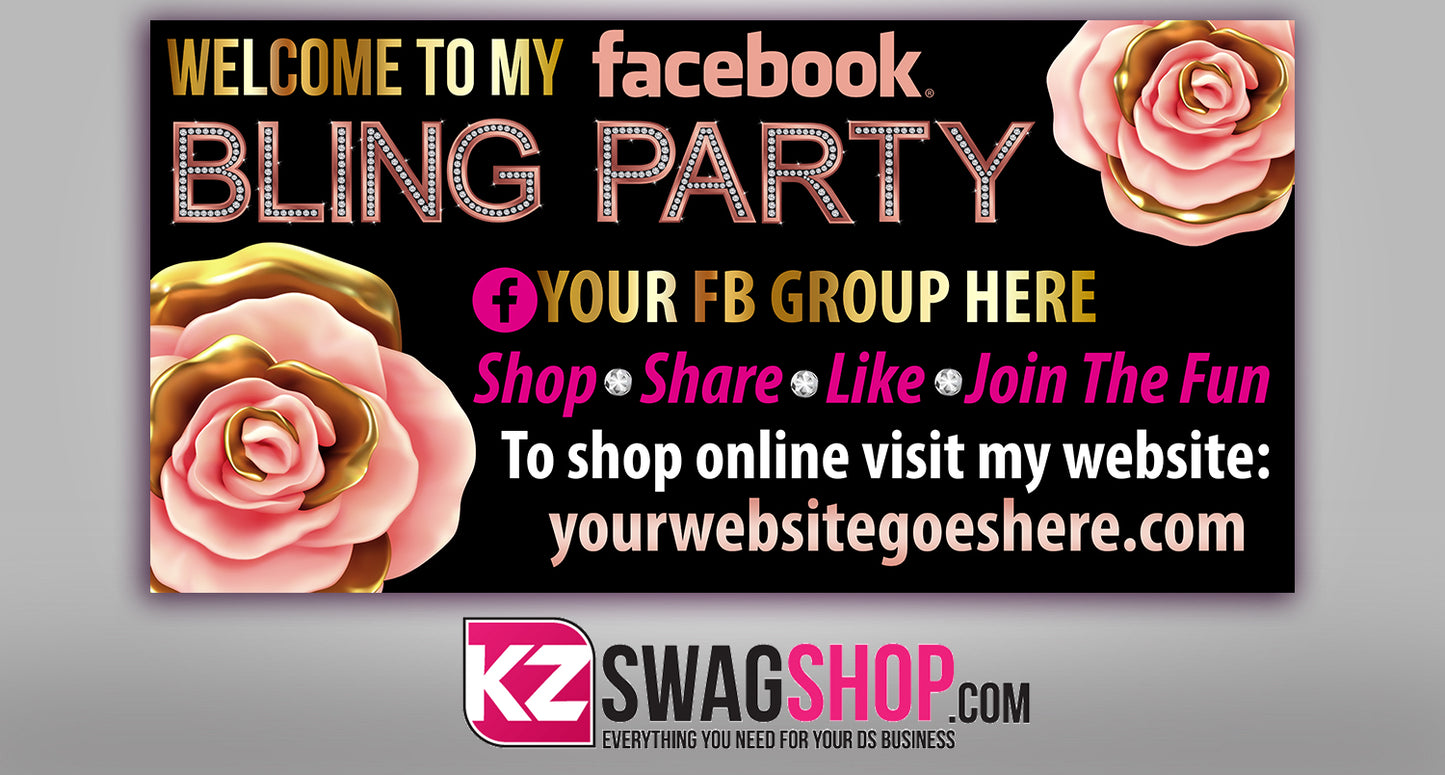 Bling Party! - 4x2 Facebook Party Horizontal Vinyl Banner - ROSEGOLD