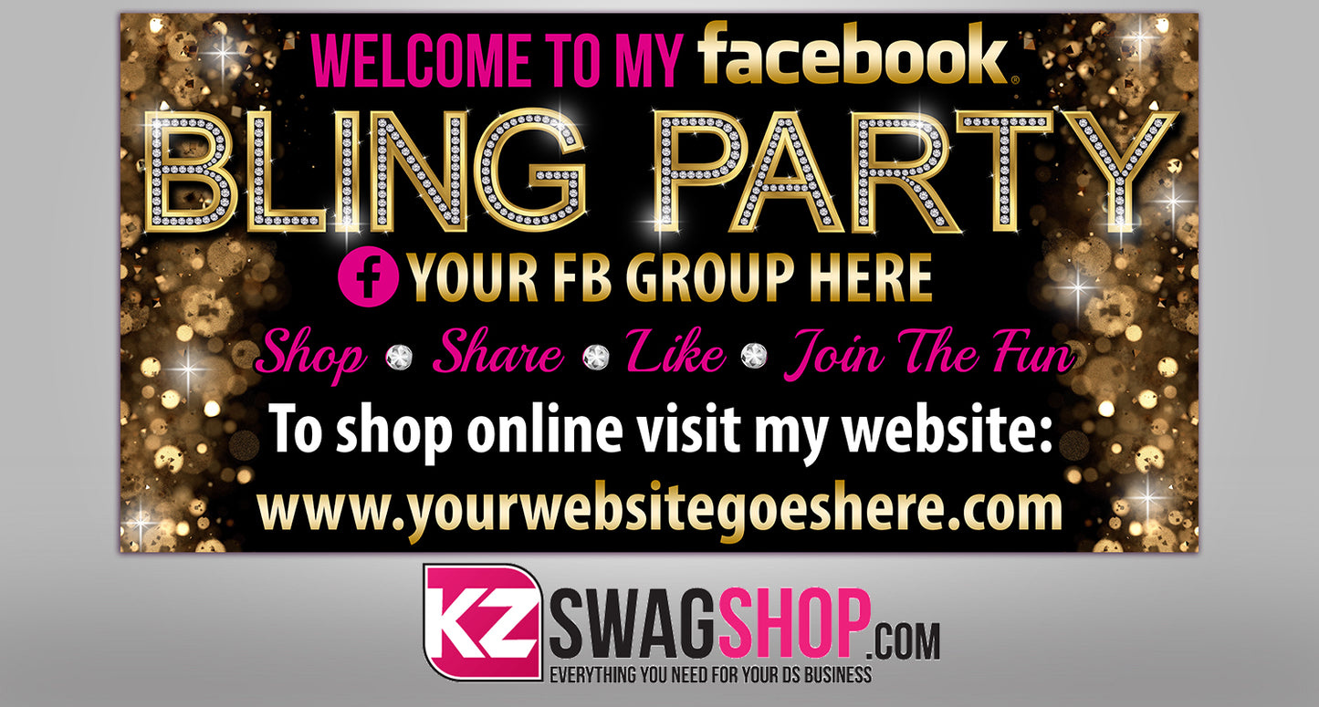 Bling Party! - 4x2 Facebook Party Horizontal Vinyl Banner - Golden