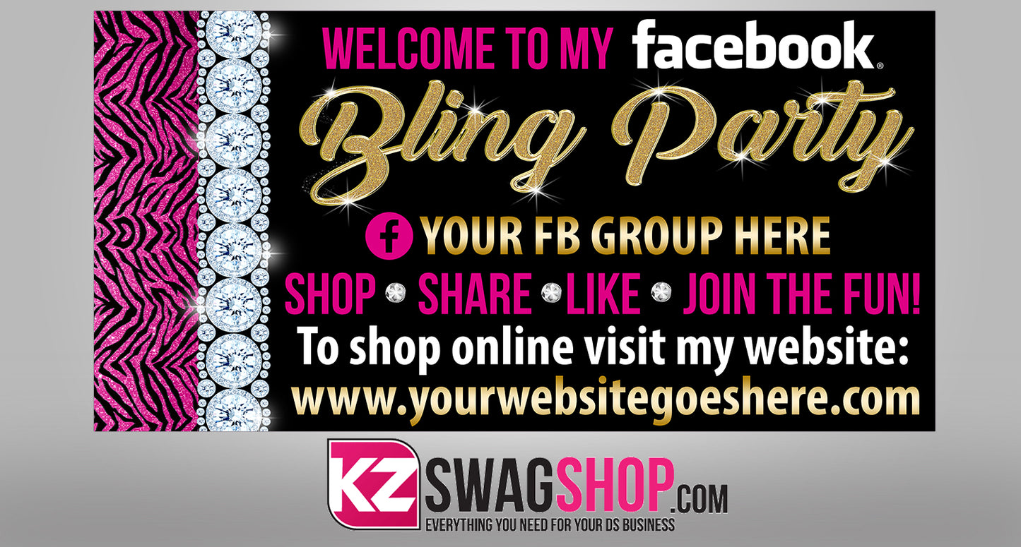 Bling Party! - 4x2 Facebook Party Horizontal Vinyl Banner - Wild