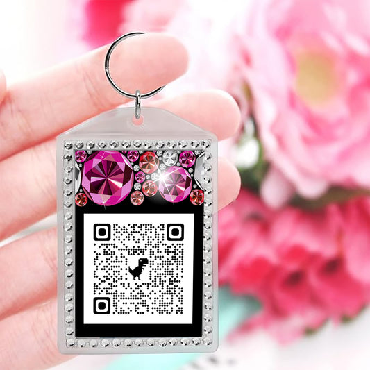 Bling Qr Code 3x2 Keychain with rhinestones