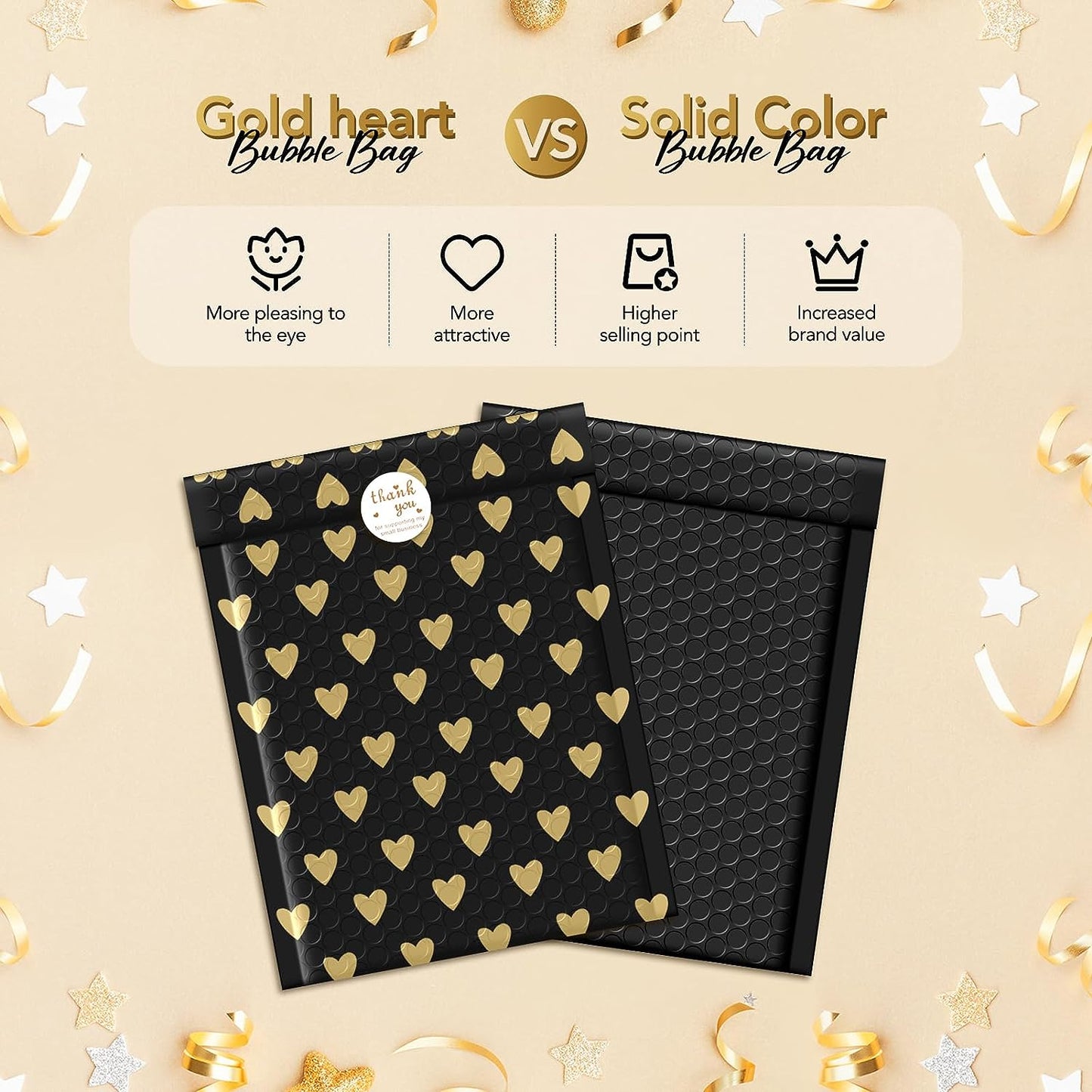 6x10 Color Printing Bubble-Mailer Padded Envelope | Gold Heart