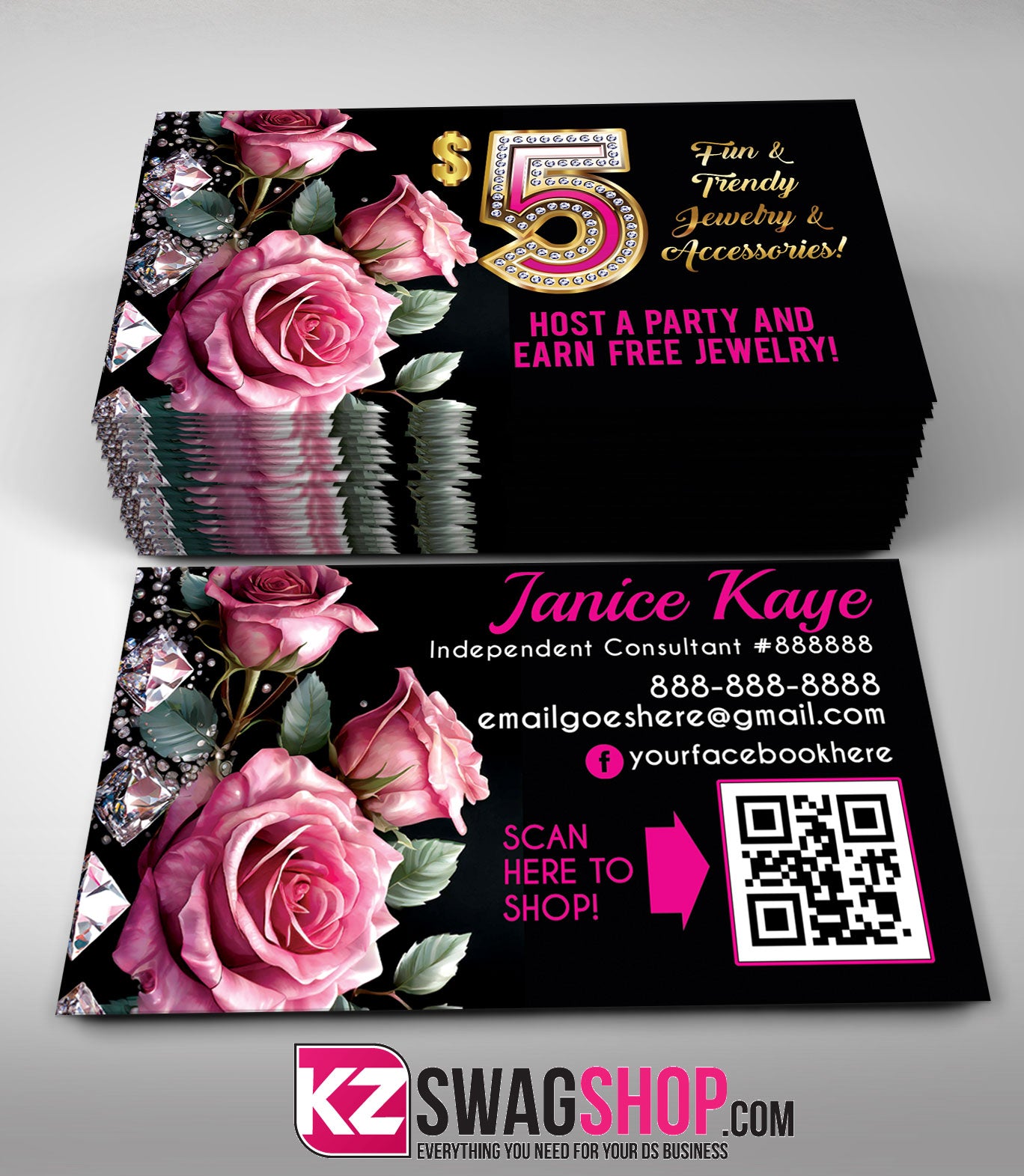 $5 Bling Jewelry Business Cards Style 54 with QR CODE