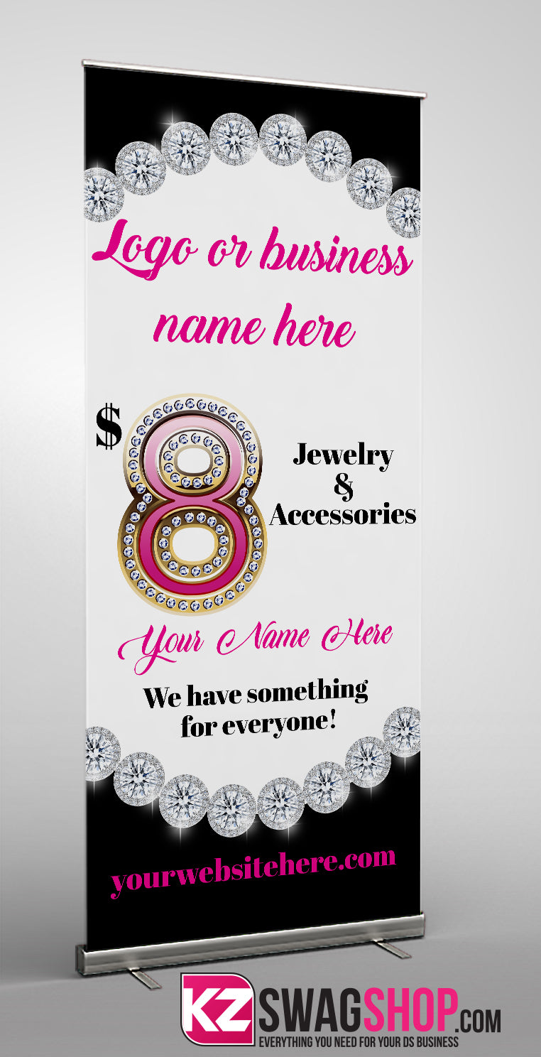 $8 Bling Retractable Banner B&W Style 1 - Personalized