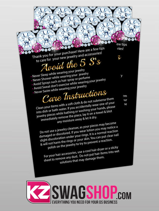 $5 Bling 4x6 Jewelry Care Cards - PACK OF 100