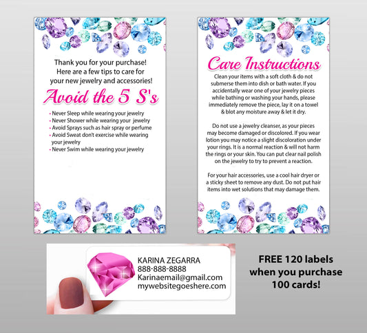 Bling - 3.5 Jewelry Care Cards - JEWELS PACK OF 25