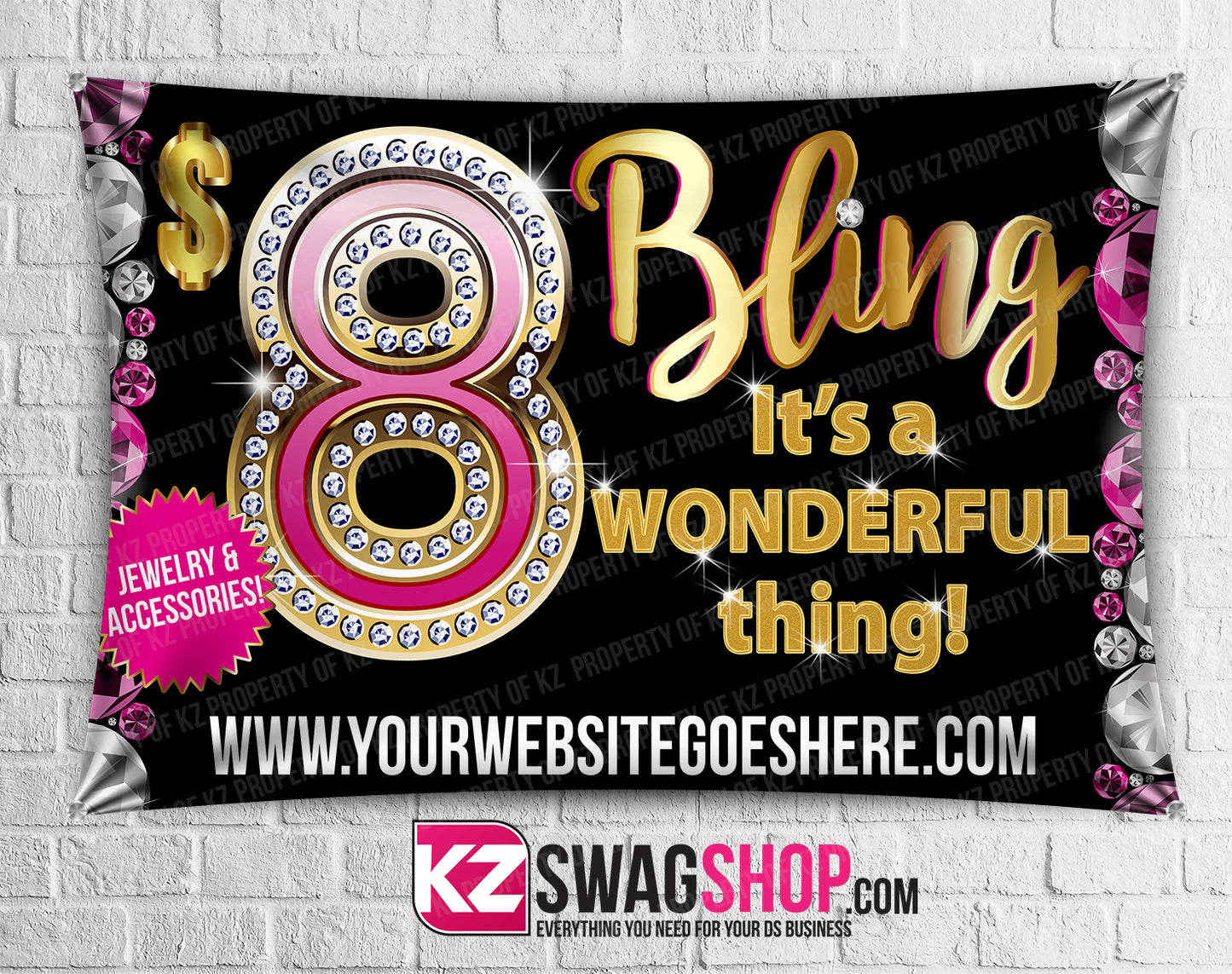 $8 Bling Horizontal Vinyl Banner - GEMZ