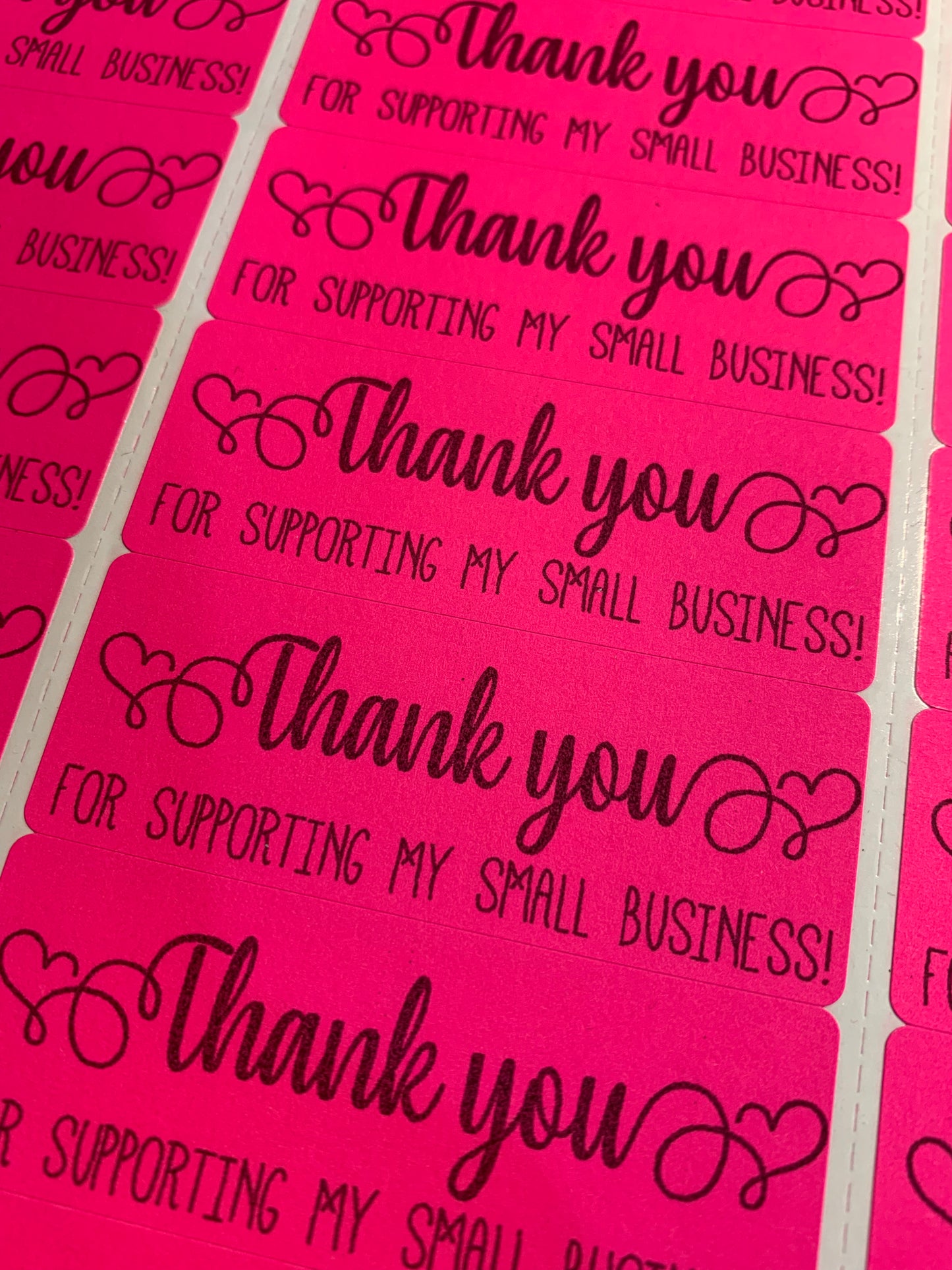 Thank you for supporting my small business stickers neon hot pink - 480+ CLOSEOUT