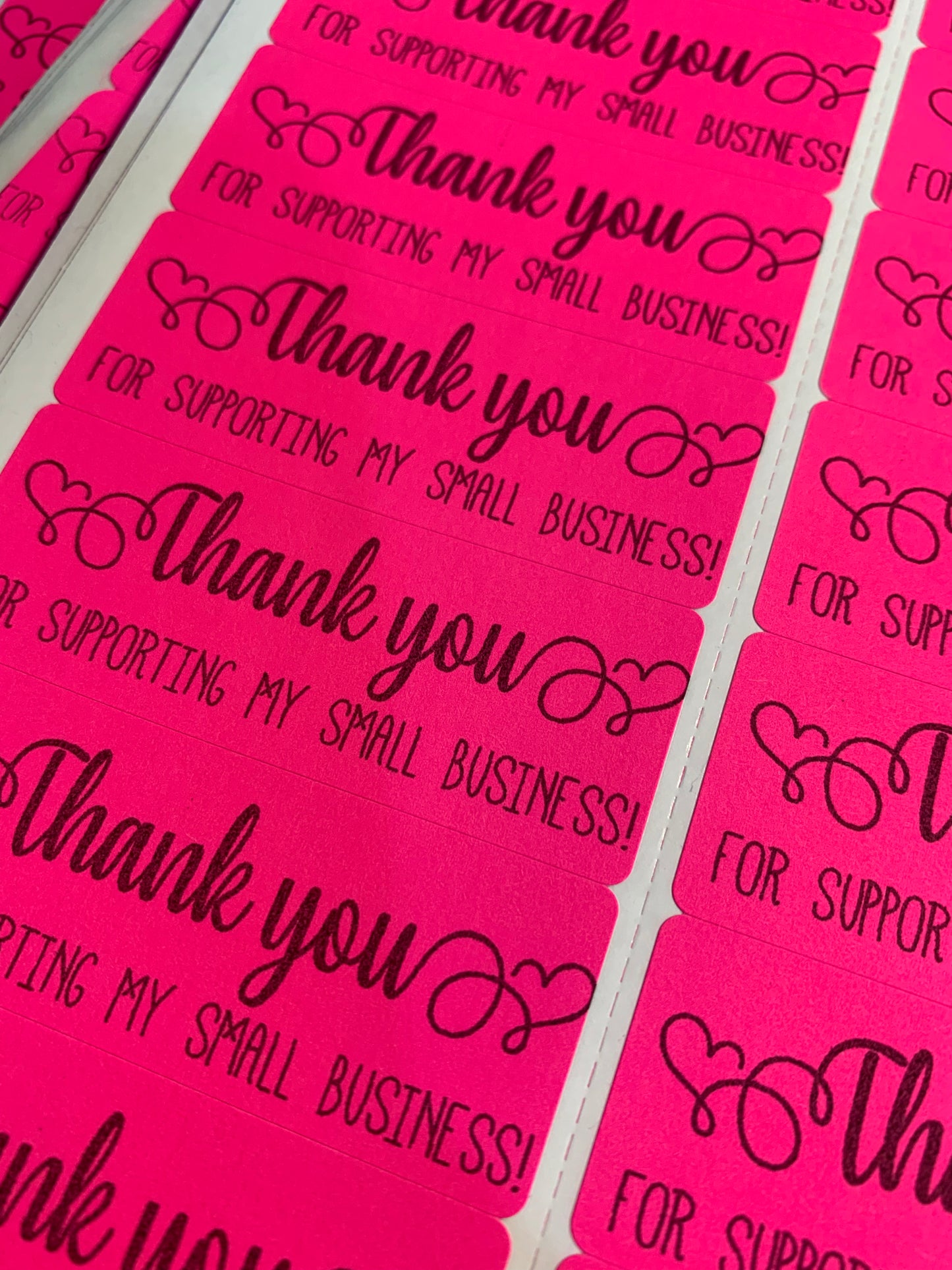 Thank you for supporting my small business stickers neon hot pink - 480+ CLOSEOUT