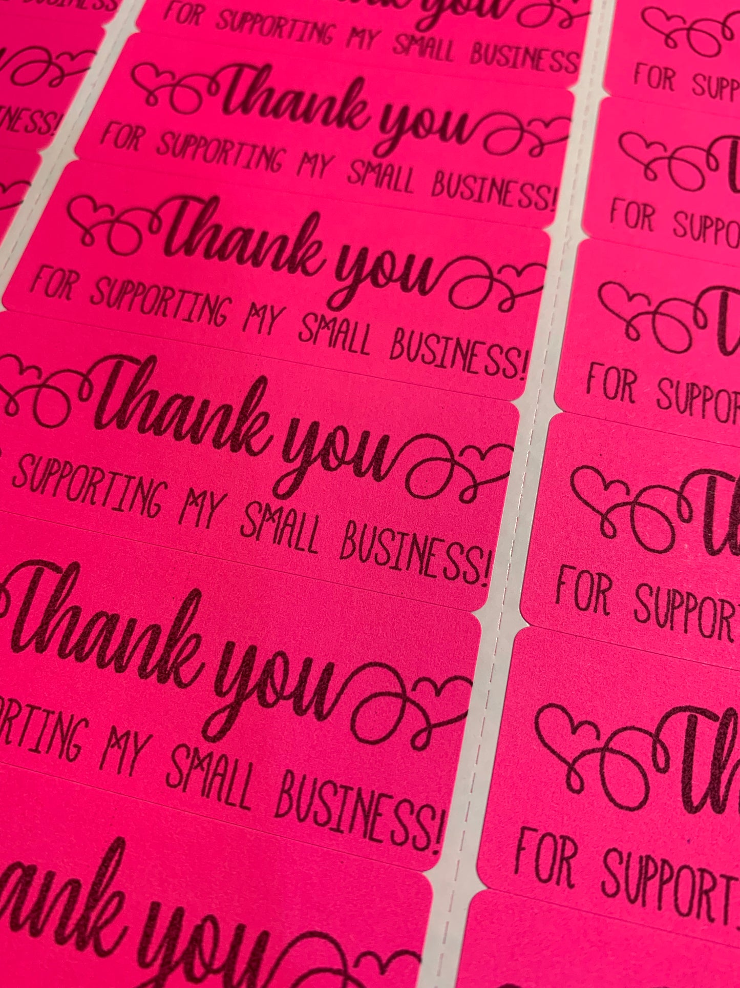 Thank you for supporting my small business stickers neon hot pink - 480+ CLOSEOUT