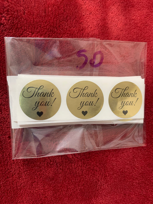 1" Gold thank you Stickerspack of 50