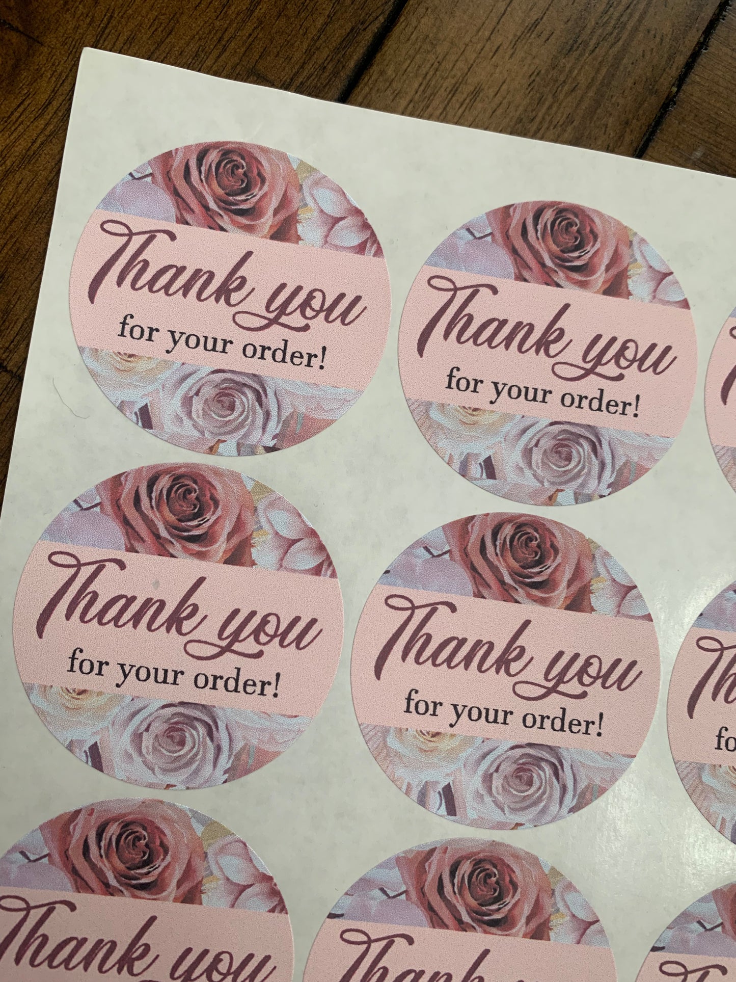 2" Vintage rose print round thank you stickers - 80