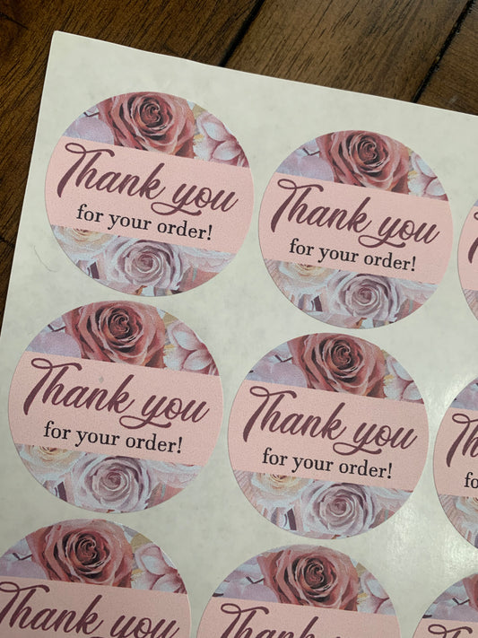 2" Vintage rose print round thank you stickers - 12