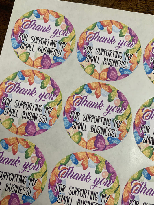 2" Butterfly print round thank you stickers - 12