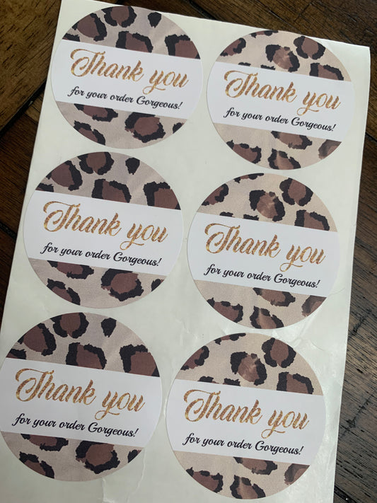 2" Leopard print round thank you stickers - 12