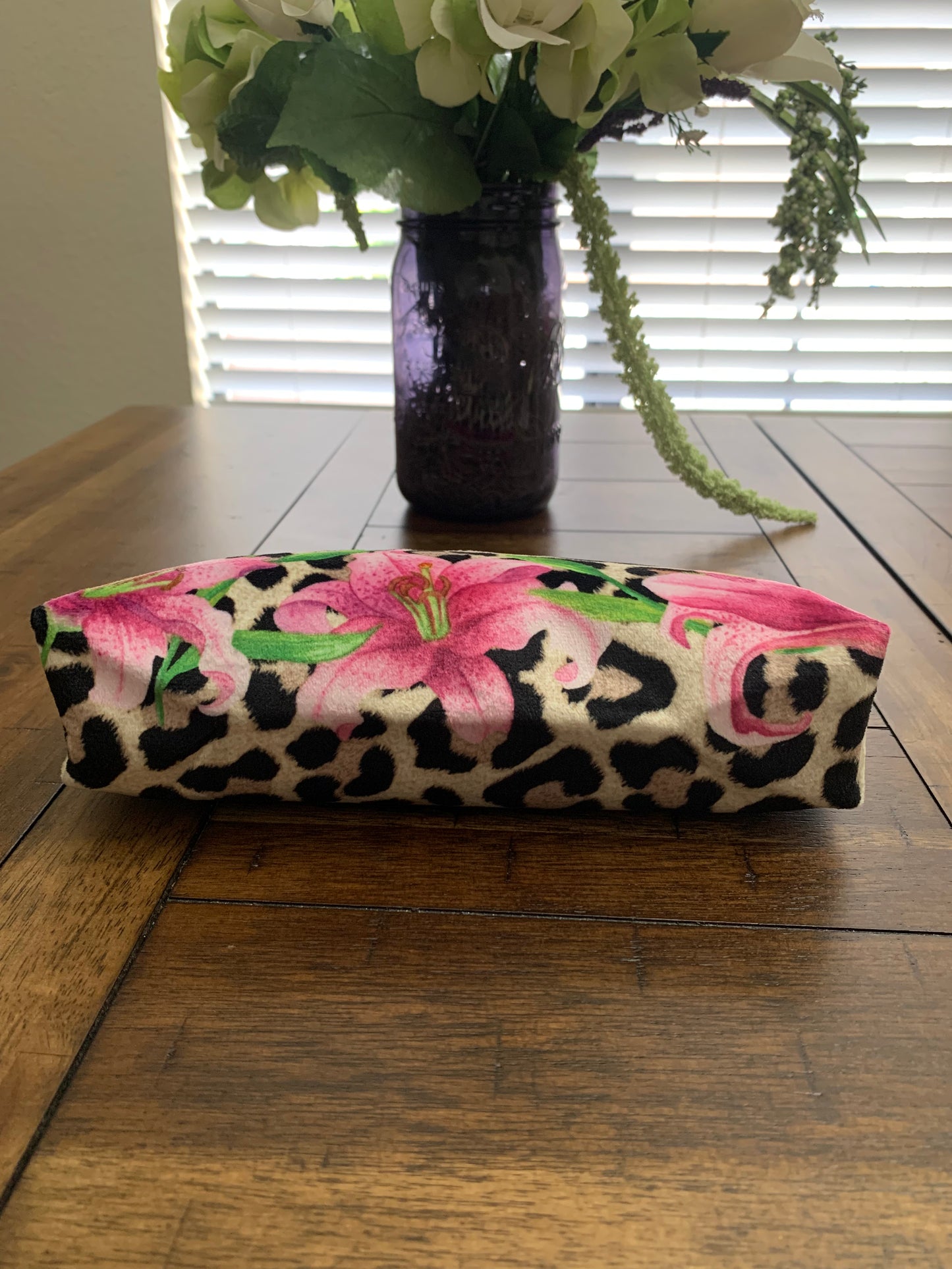 Personalized bling Animal print floral with dragonfly cosmetic bag