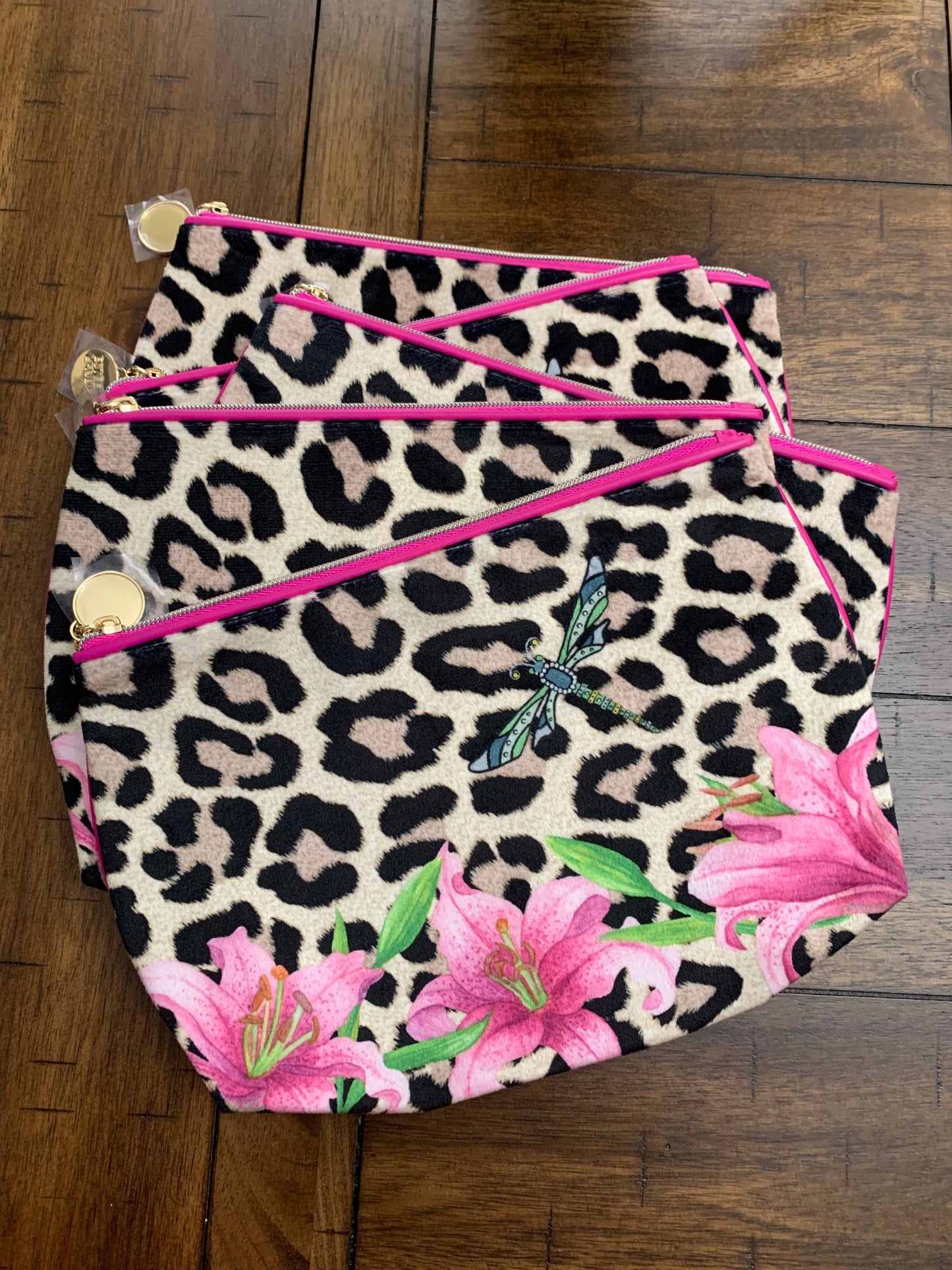 Personalized bling Animal print floral with dragonfly cosmetic bag