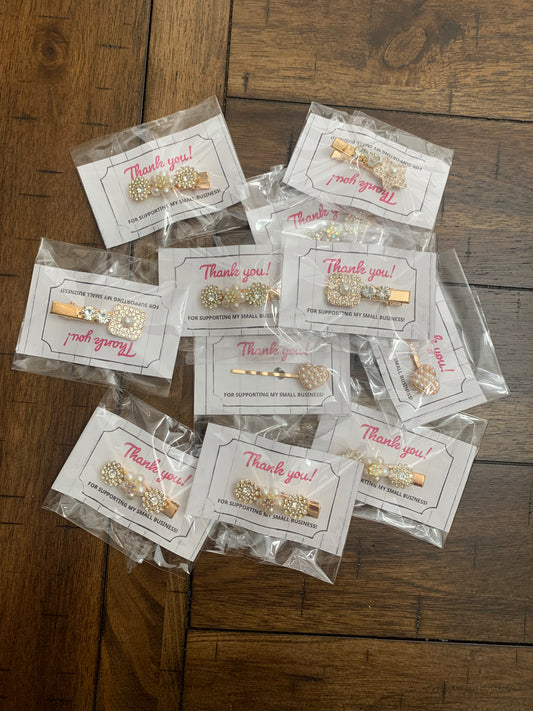 Bling Assorted rhinestones hair clips thank you gift pack of 10