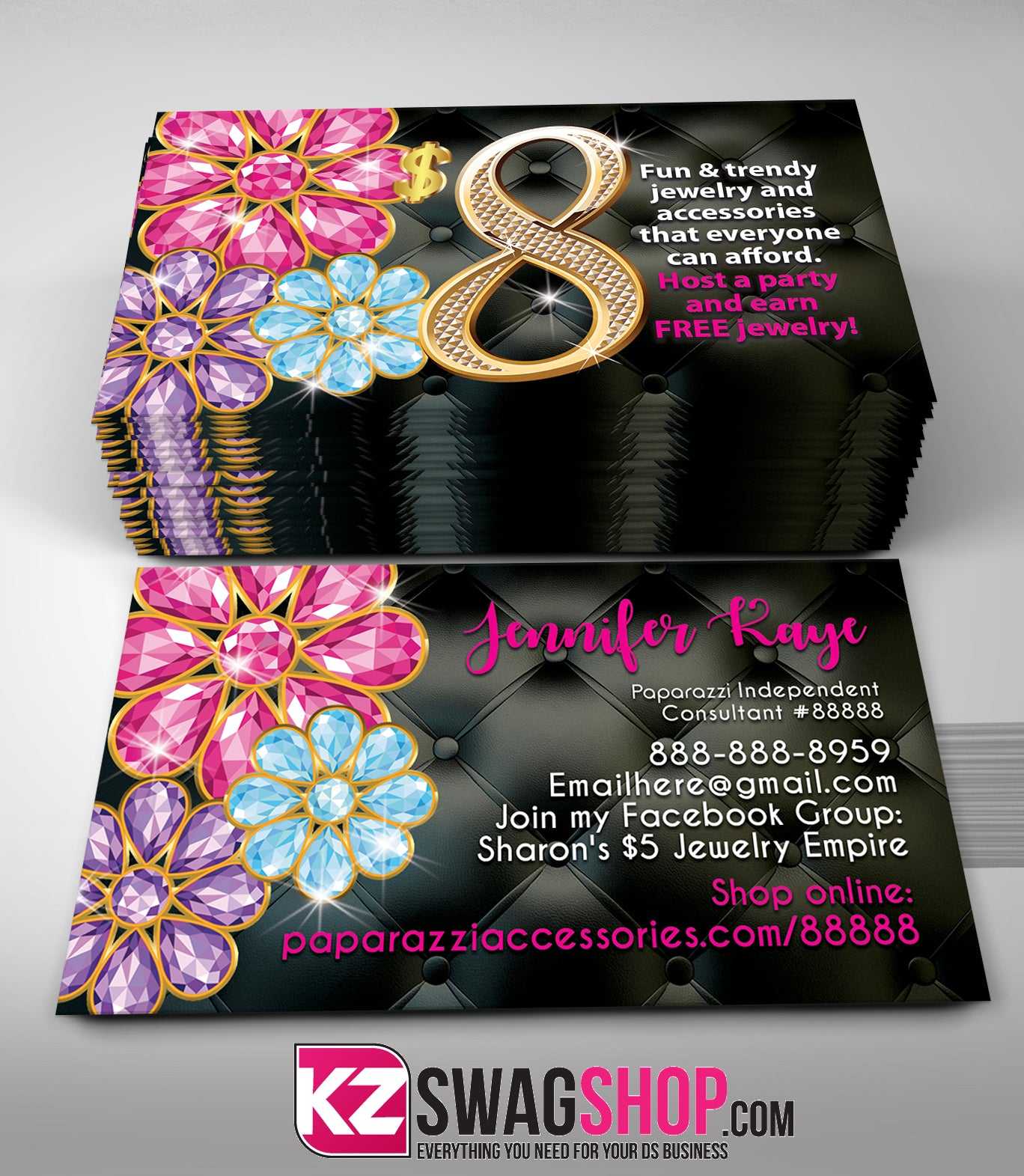$8 Bling Jewelry Business Cards Style 15 - BLOOM