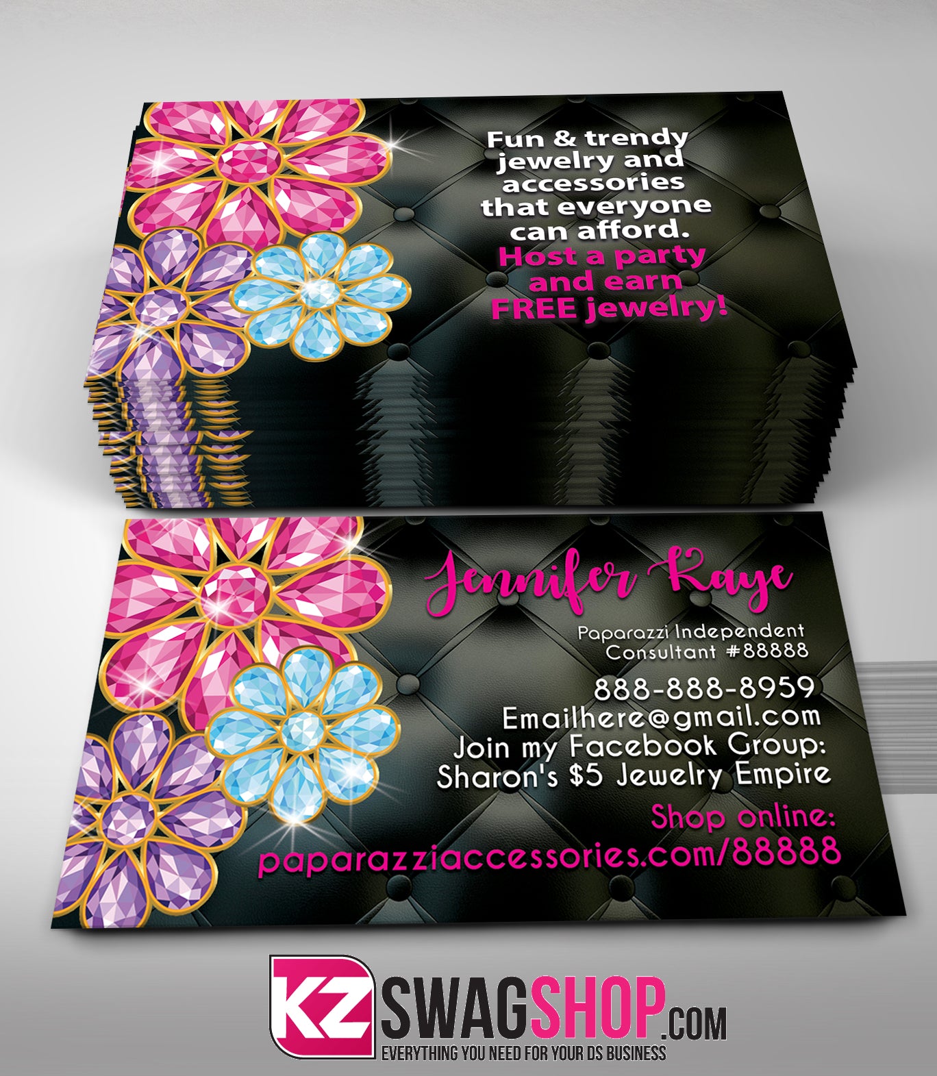 $8 Bling Jewelry Business Cards Style 15 - BLOOM