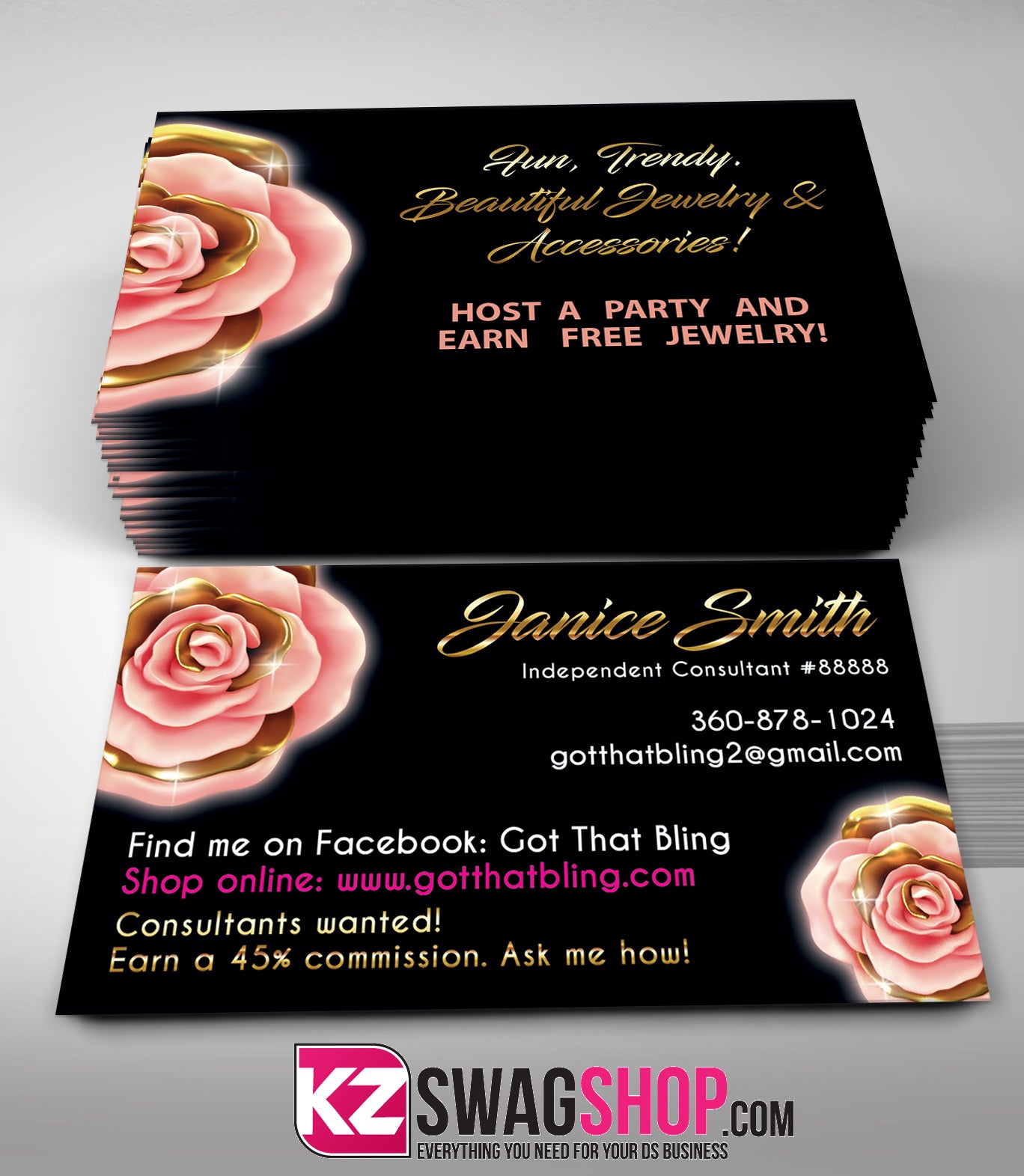$8 Bling Jewelry Business Cards Style 30 - ROSEGOLD