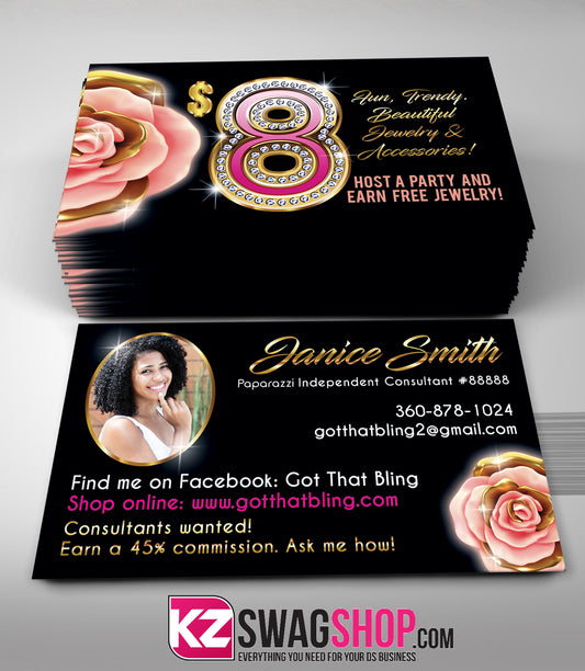 $8 Bling Jewelry Business Cards Style 31 - ROSEGOLD