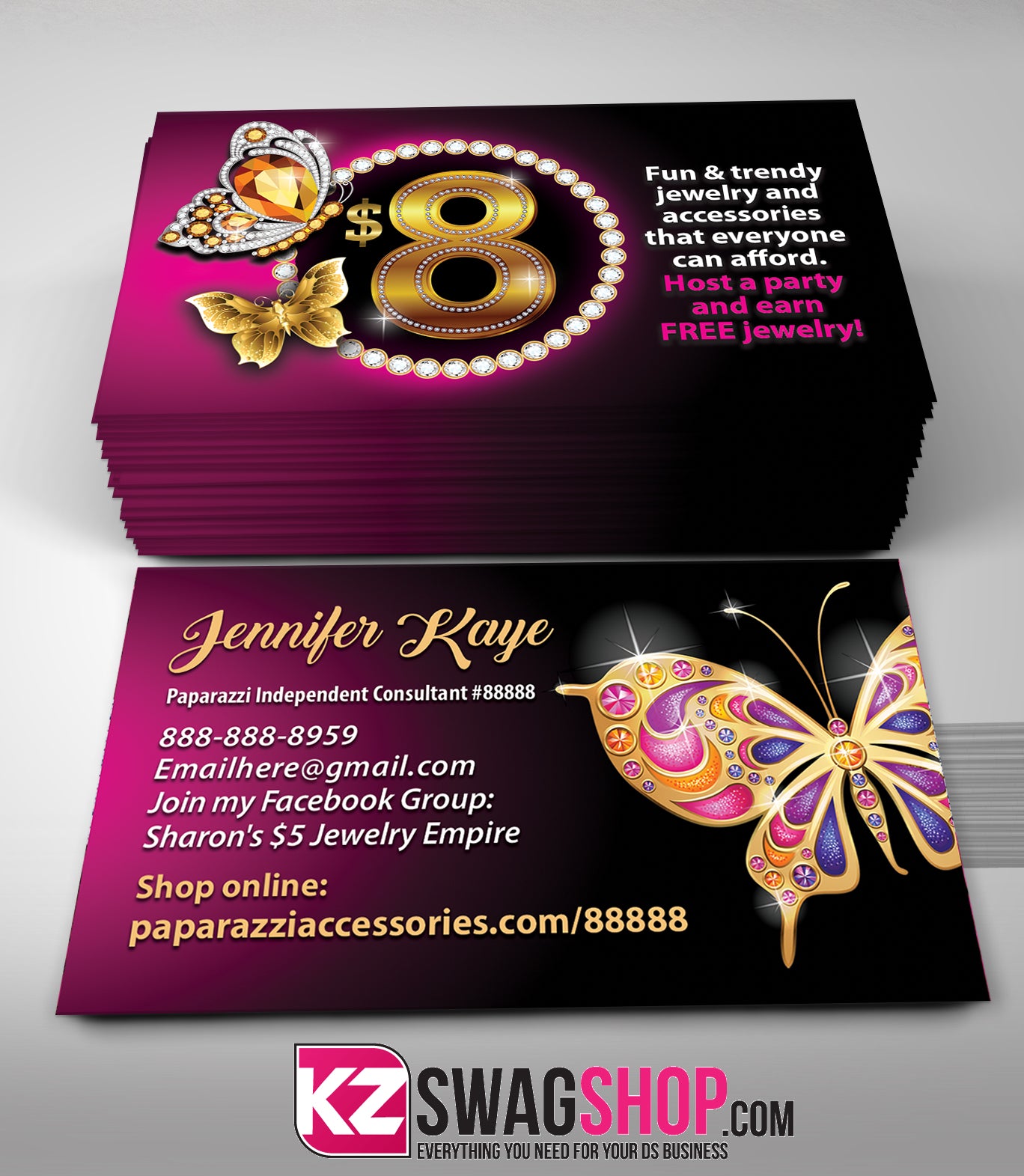 $8 Bling Jewelry Business Cards BEAUTIFLY style 1