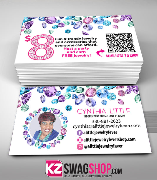 $8 Bling Jewelry Business Cards Style 40 with QR CODE- JEWELS