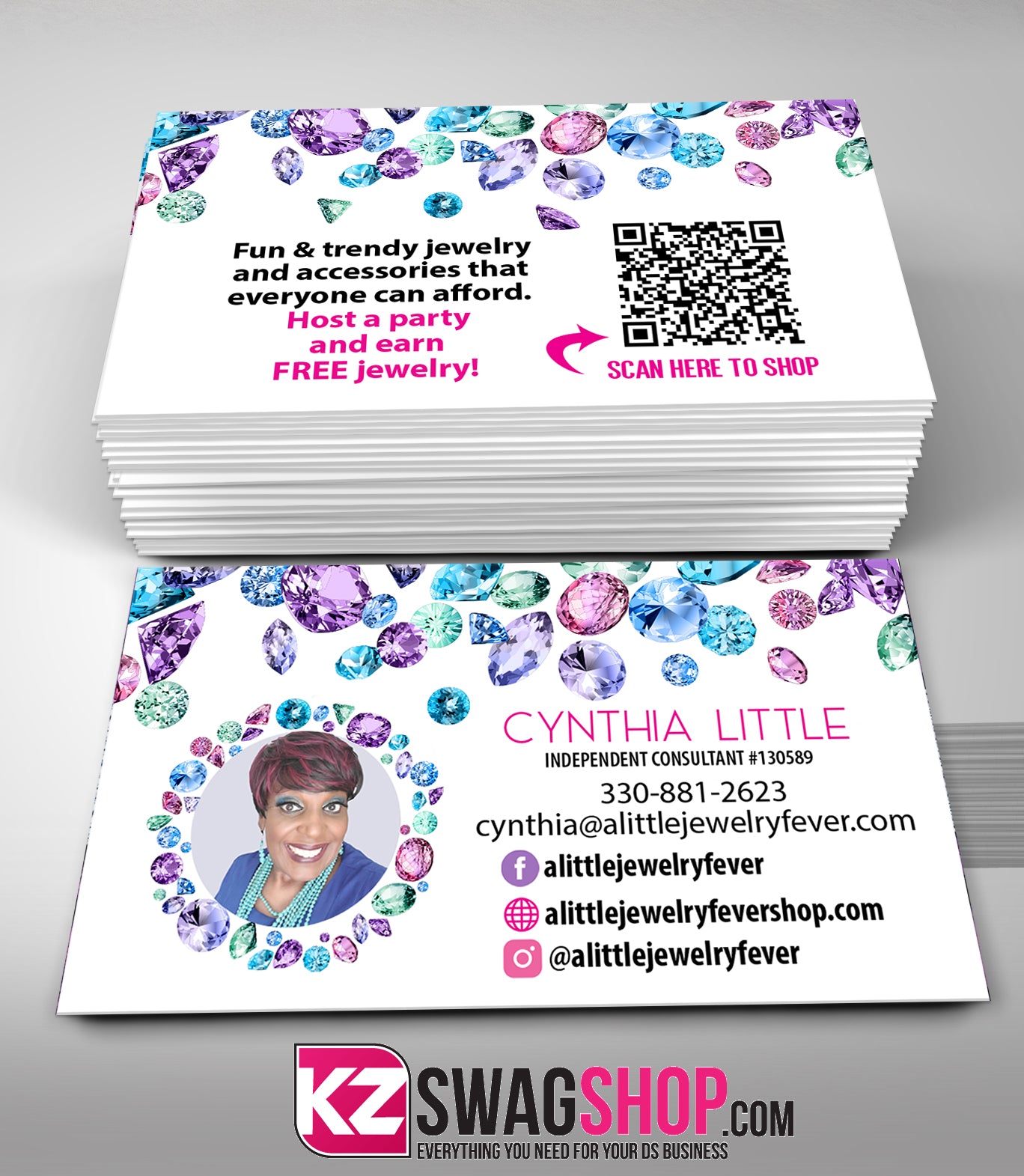 $8 Bling Jewelry Business Cards Style 40 with QR CODE- JEWELS