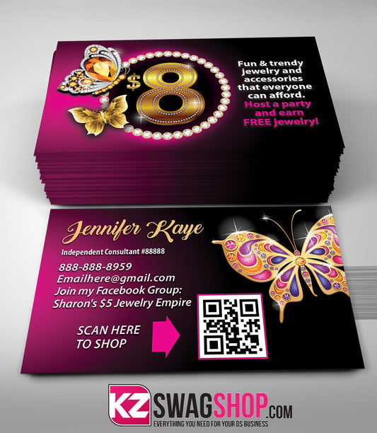 $8 Bling Jewelry Business Cards BEAUTIFLY style 3 QR CODE
