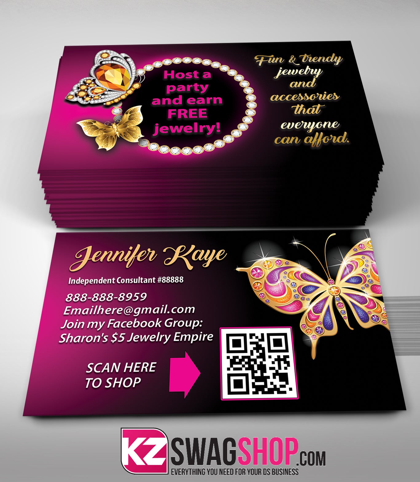 $8 Bling Jewelry Business Cards BEAUTIFLY style 3 QR CODE