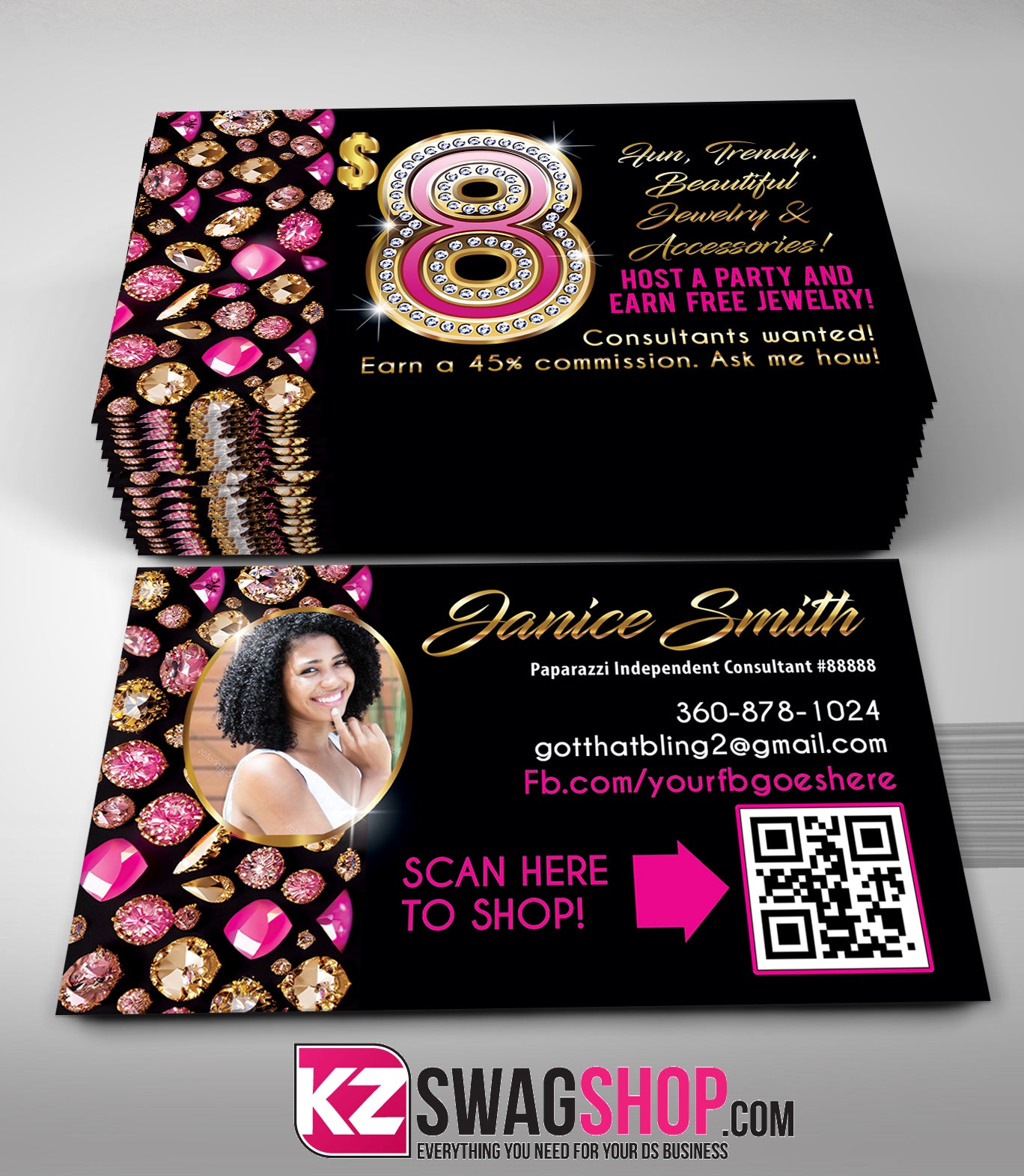 $8 Bling Jewelry Business Cards Style 50 with QR CODE