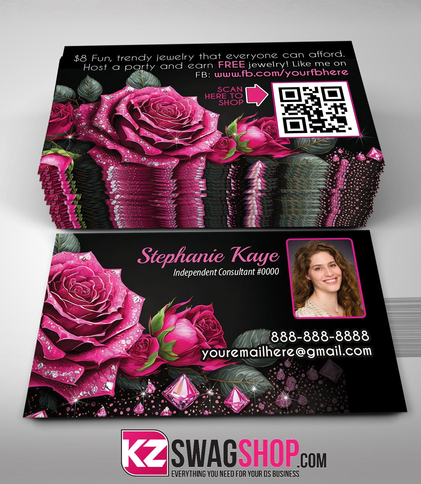 $8 Bling Jewelry Business Cards Style 52 with QR CODE