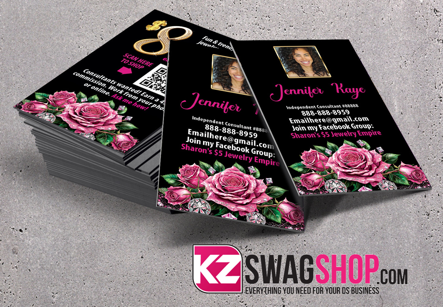 $8 Bling Jewelry Business Cards Style 53 with QR CODE
