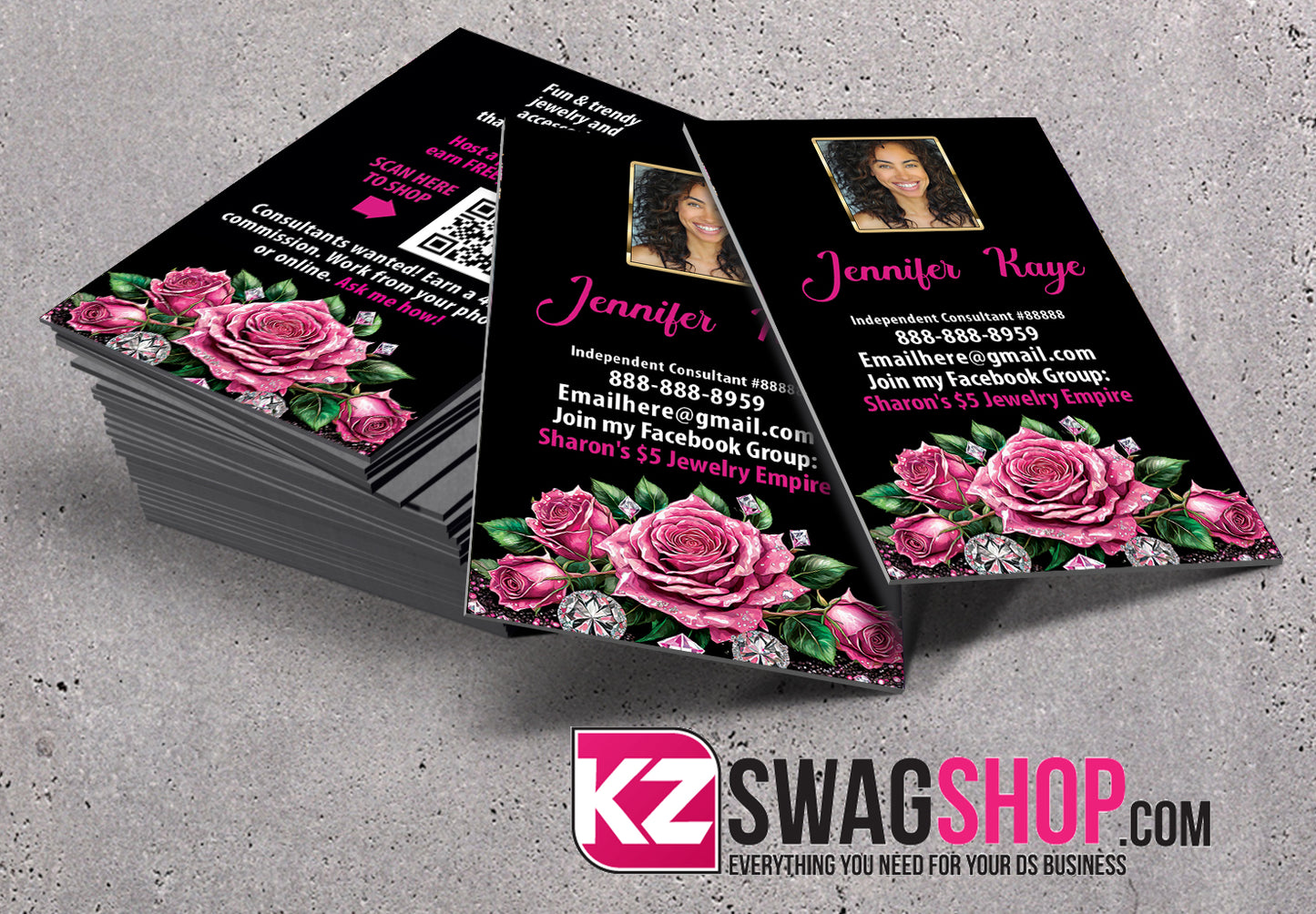 $8 Bling Jewelry Business Cards Style 53 with QR CODE
