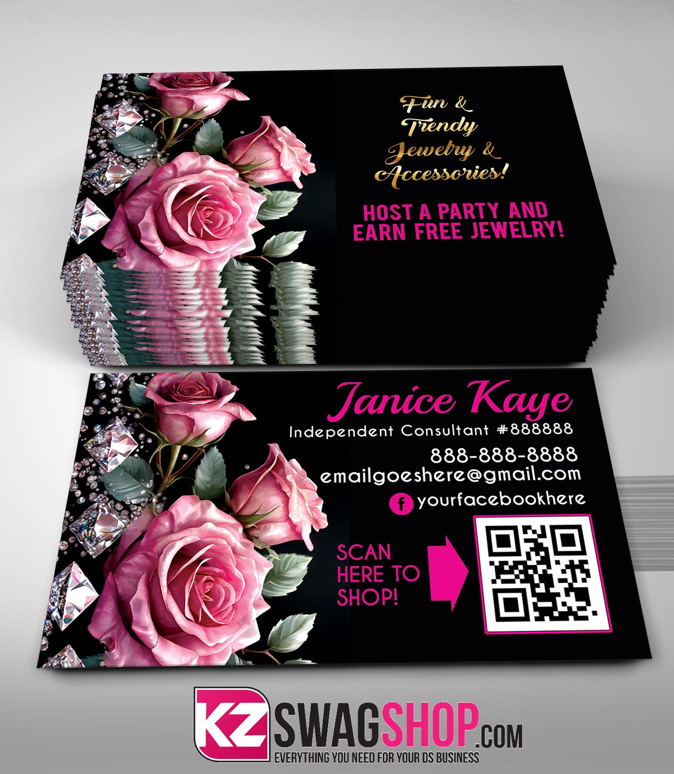 $8 Bling Jewelry Business Cards Style 54 with QR CODE