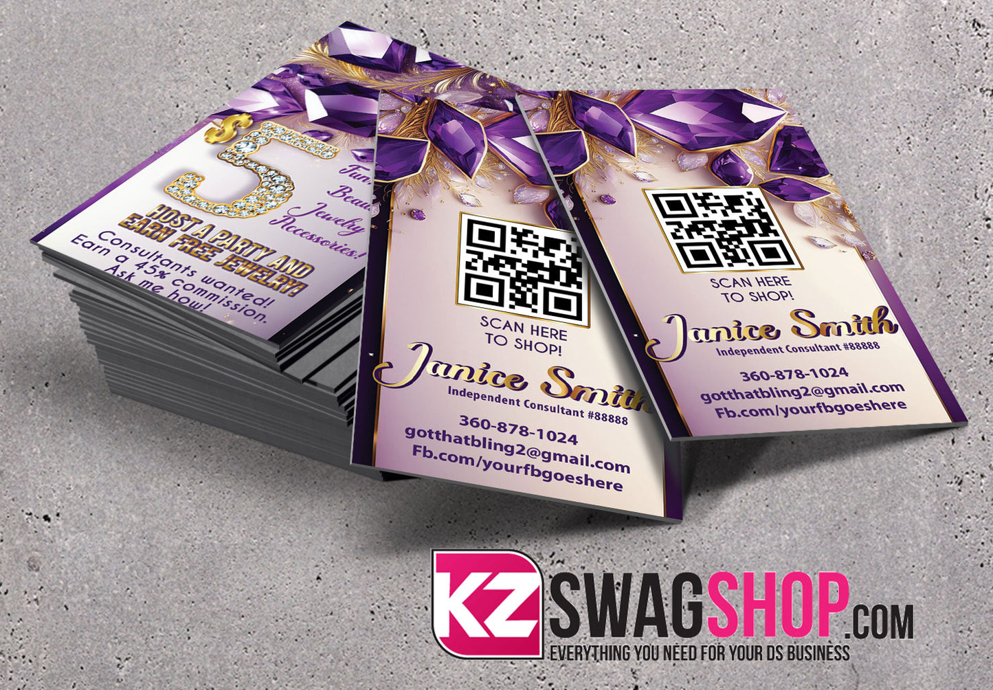 $5 Bling Jewelry Business Cards - ROYAL - Style 3