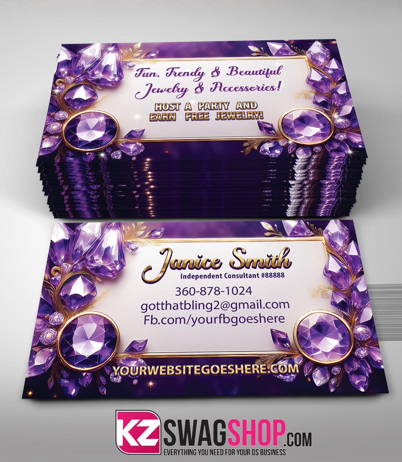 $8 Bling Jewelry Business Cards - ROYAL - Style 2