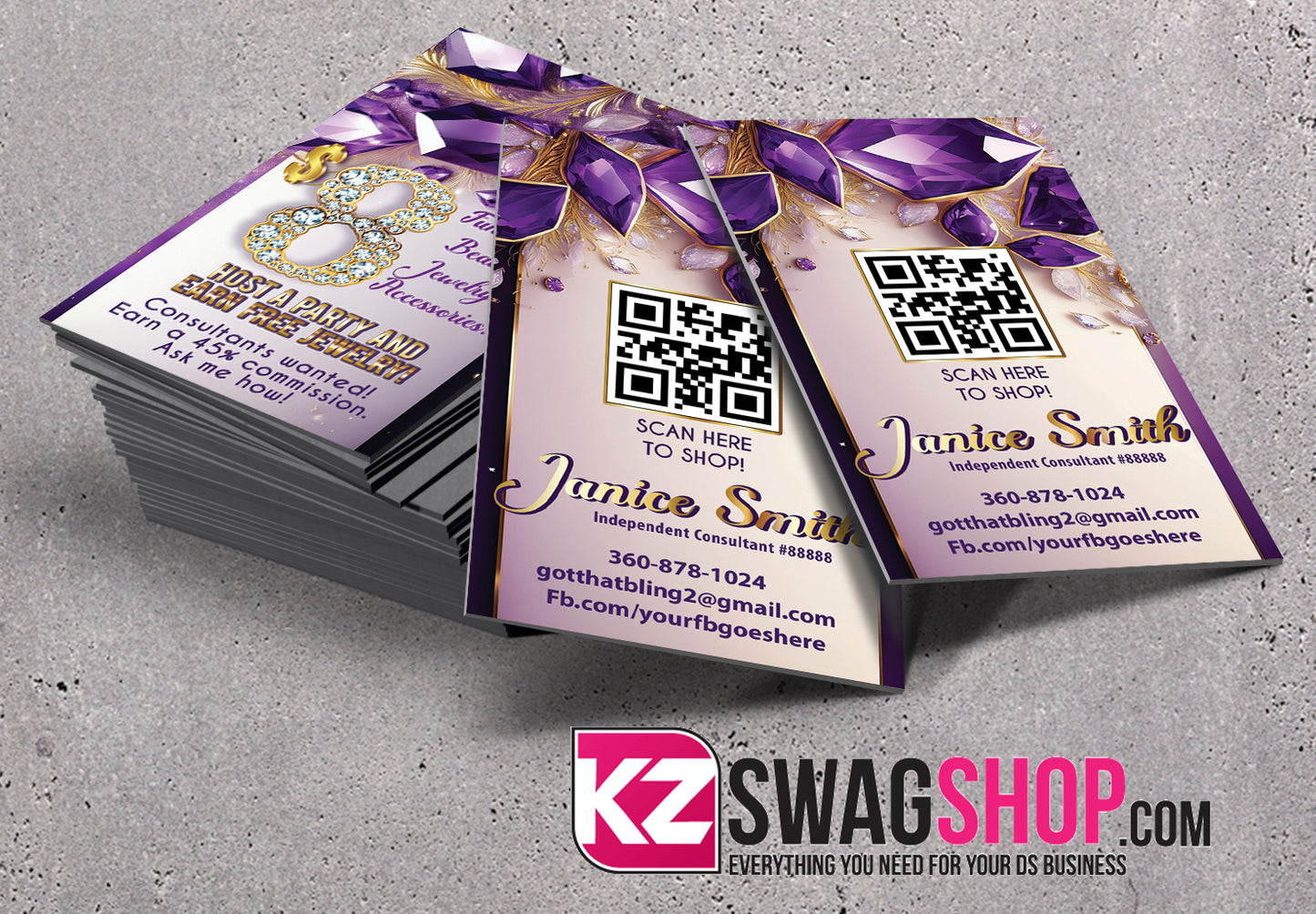 $8 Bling Jewelry Business Cards - ROYAL - Style 3