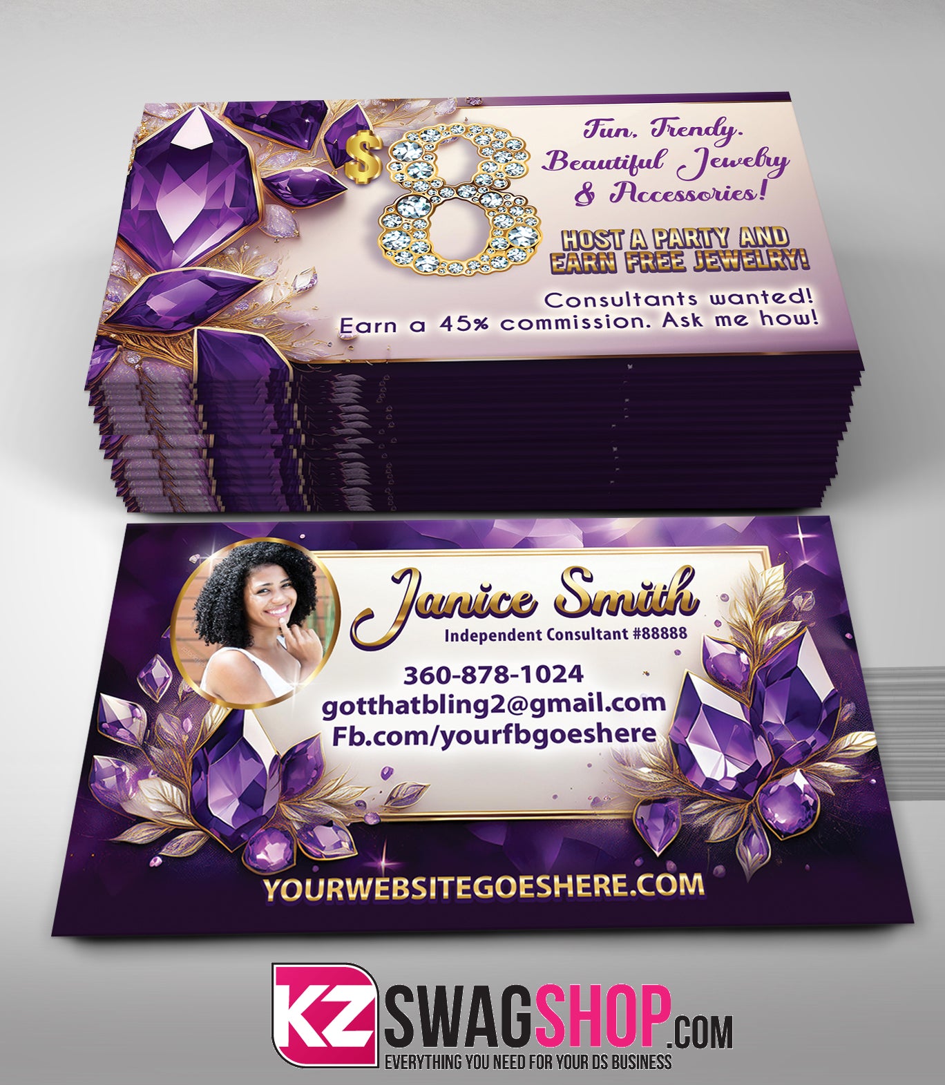 $8 Bling Jewelry Business Cards - ROYAL - Style 4
