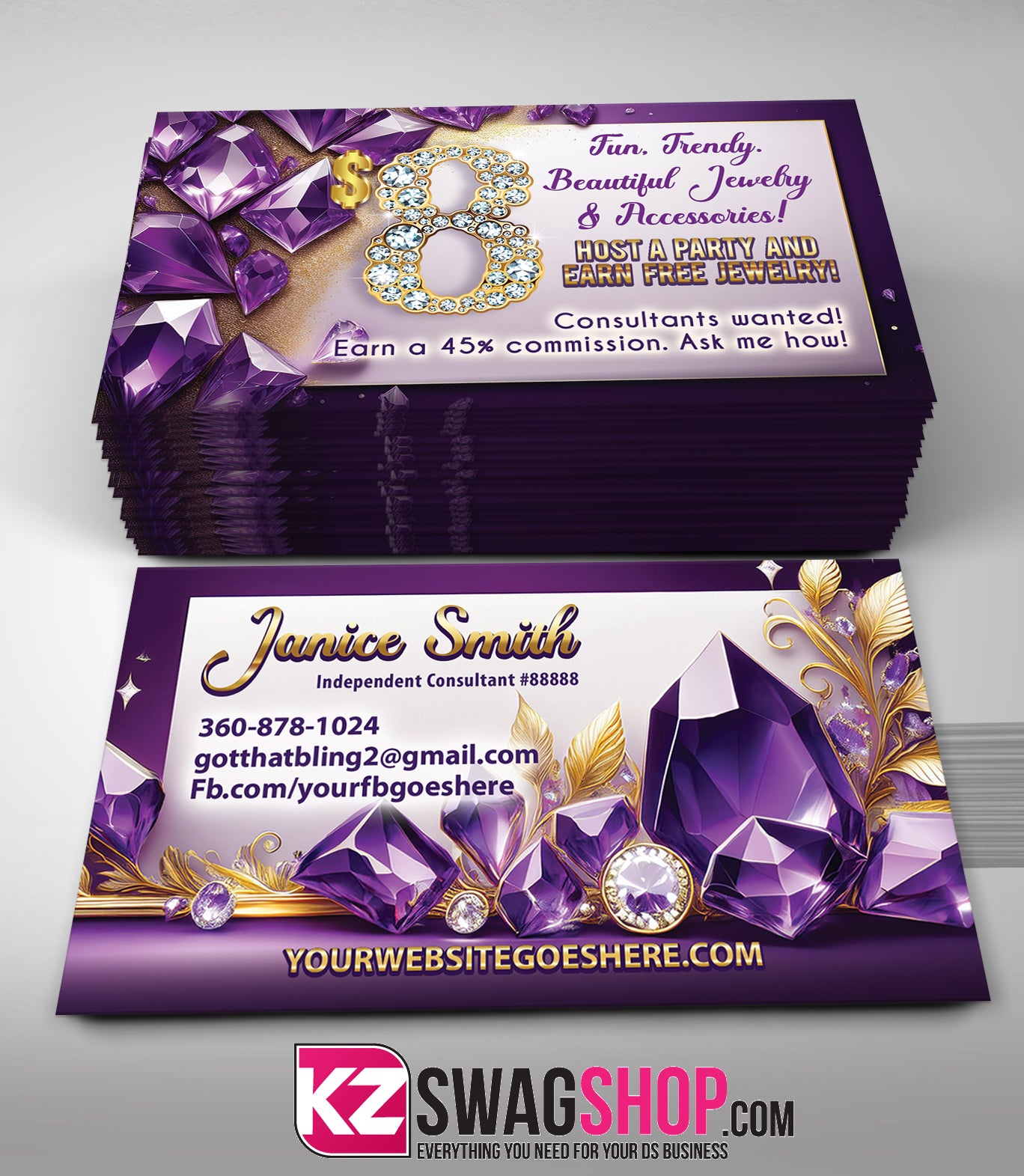 $8 Bling Jewelry Business Cards - ROYAL - Style 5